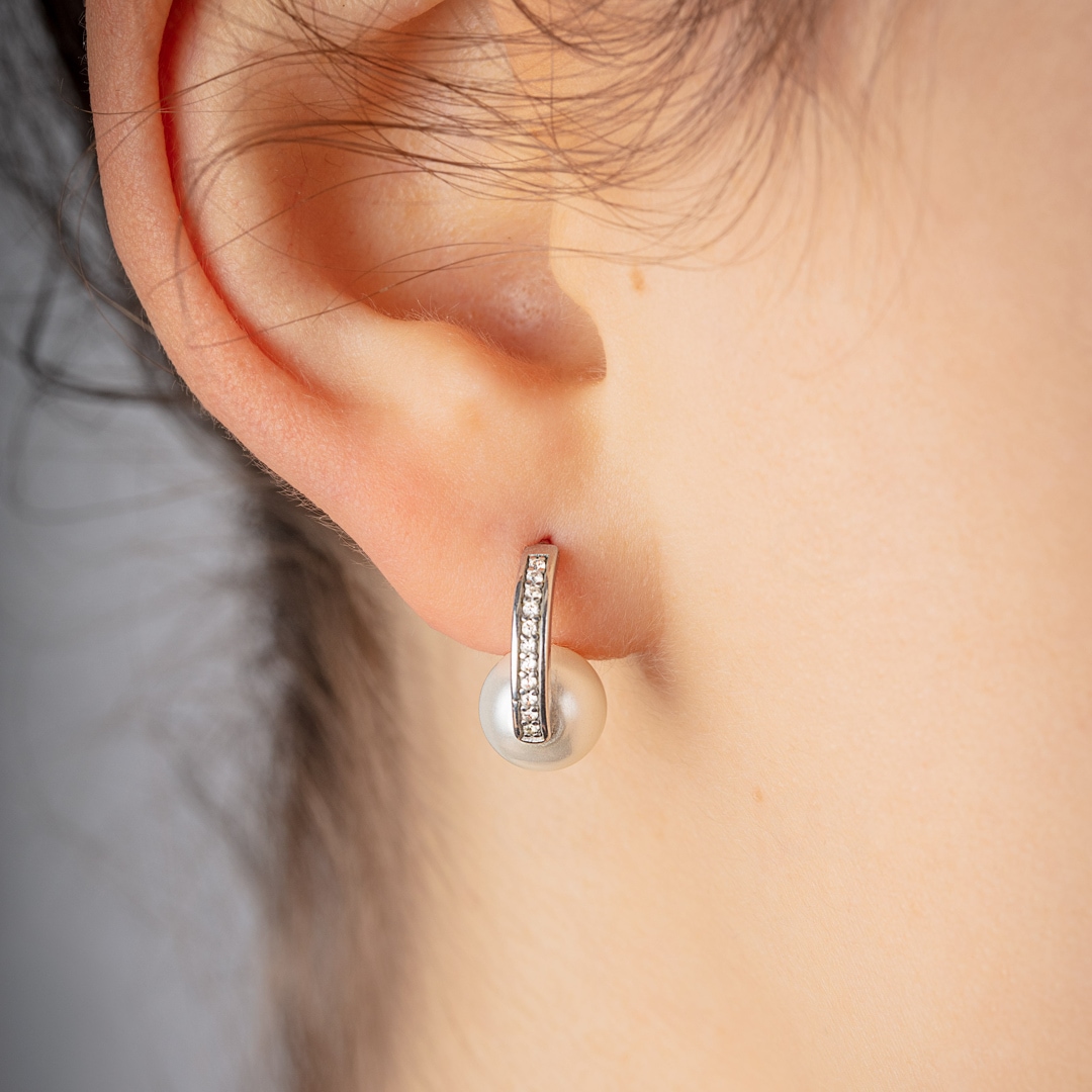 Ohrstecker 925 Silber rhodiniert mit Kunstperlen 8mm & Zirkonia