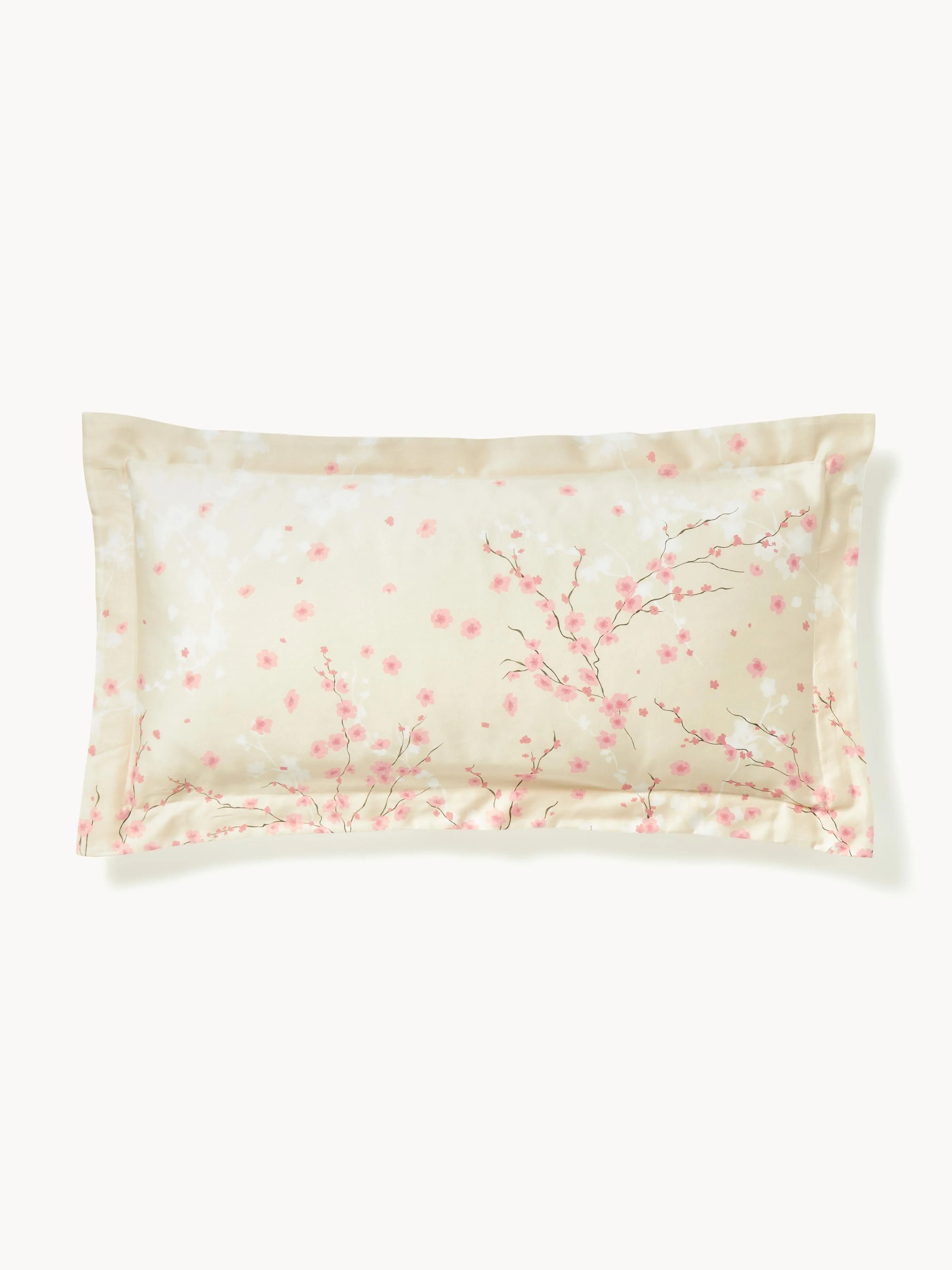 Katoenensatijnen kussenhoes Sakura met bloemenprint