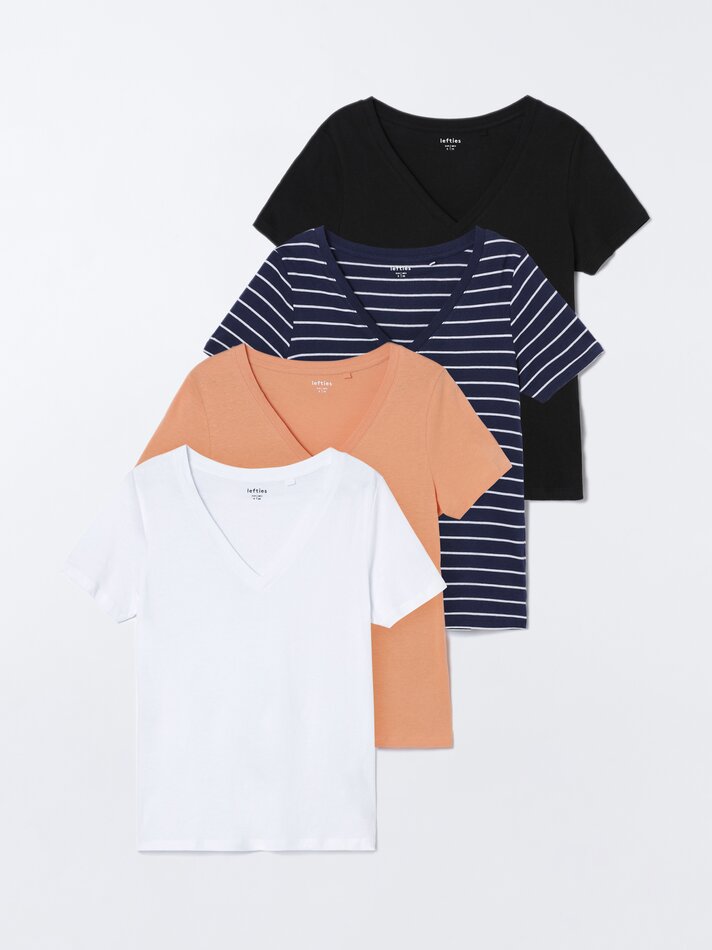 Pacote com 4 camisetas de gola V sortidas - Cor pêssego