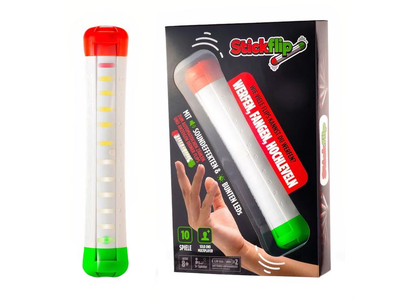 Stickflip Familienspiel Stickflip – flip, Catch, Levelup Interaktives Wurf- und Drehspielzeug mit LED-Lichtern und Soundeffekten