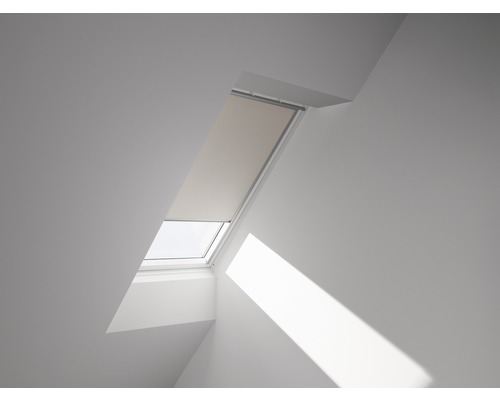 VELUX verduisterend rolgordijn, effen beige, handbediend, wit frame, DKL C02 1085SWL
