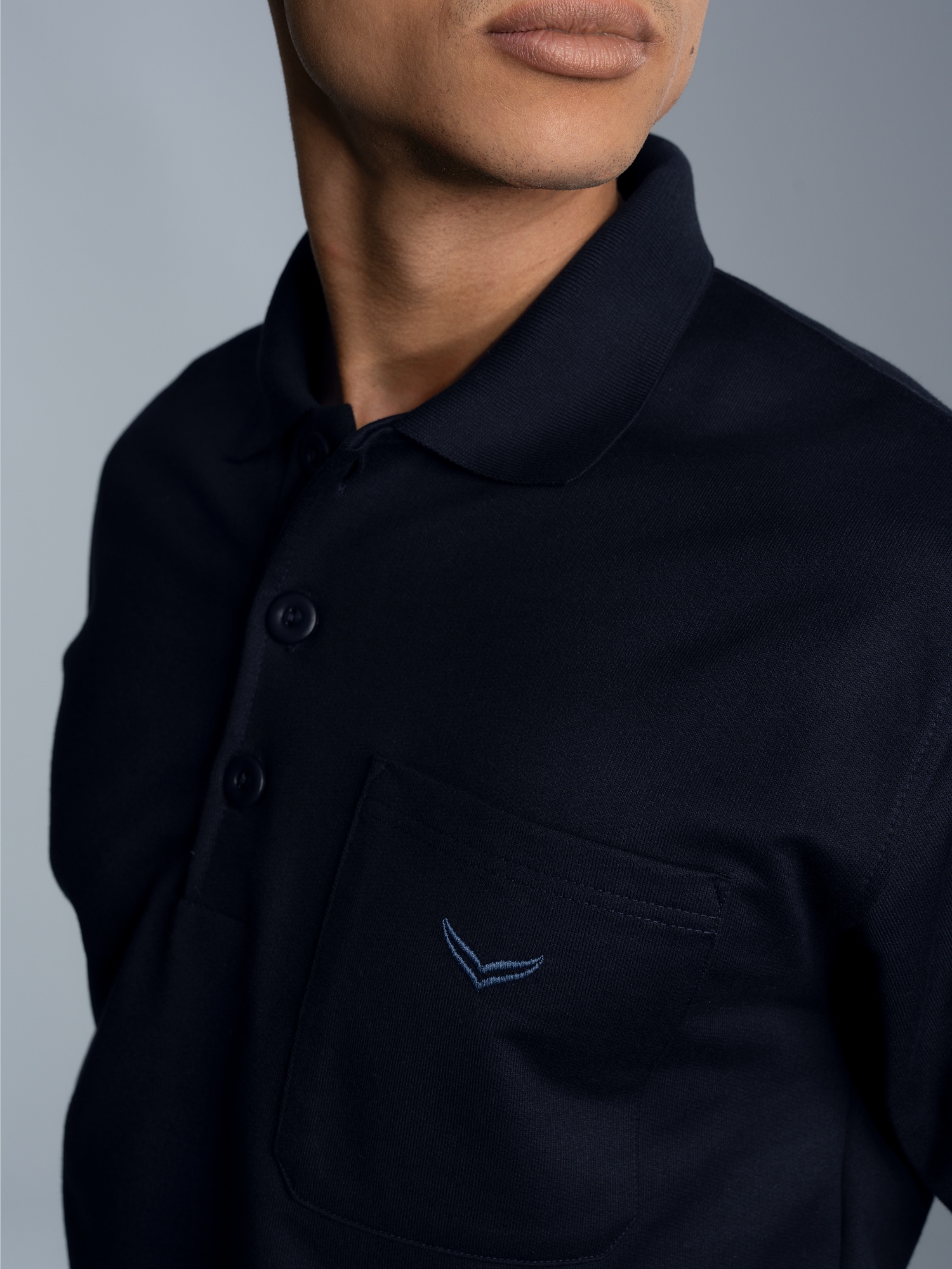 Langarm Polo aus Sweat-Qualität Navy