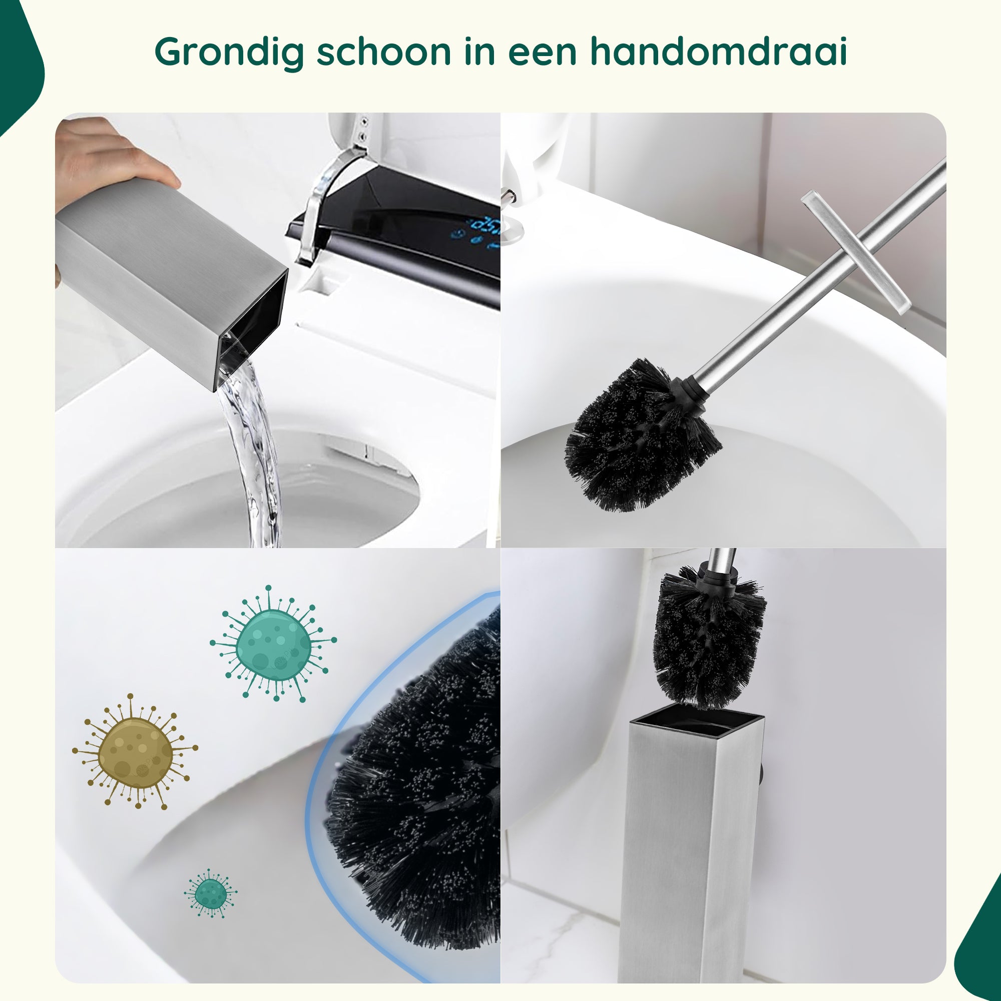 XIVADA Toiletborsterhouder Cira - Vierkant - Boren - Rvs - Zilver