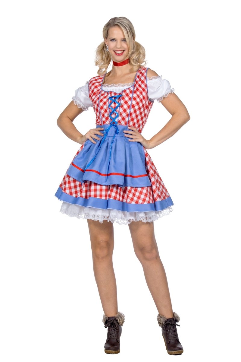 Rood Wit Blauwe Dirndl Jurk Oktoberfest Dames Geblokt 2 delig