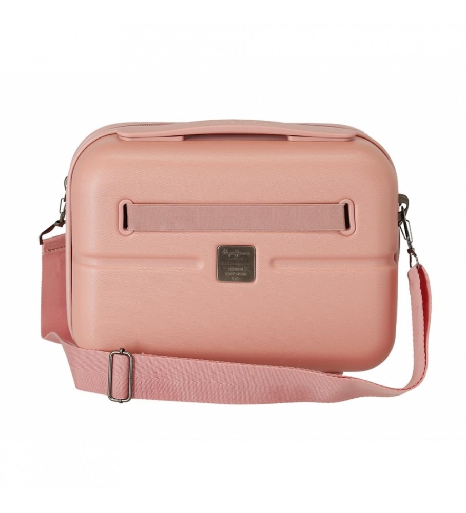 Nécessaire Pepe Jeans em ABS, adaptável a malas de viagem, cor rosa claro - 29x21x15cm -