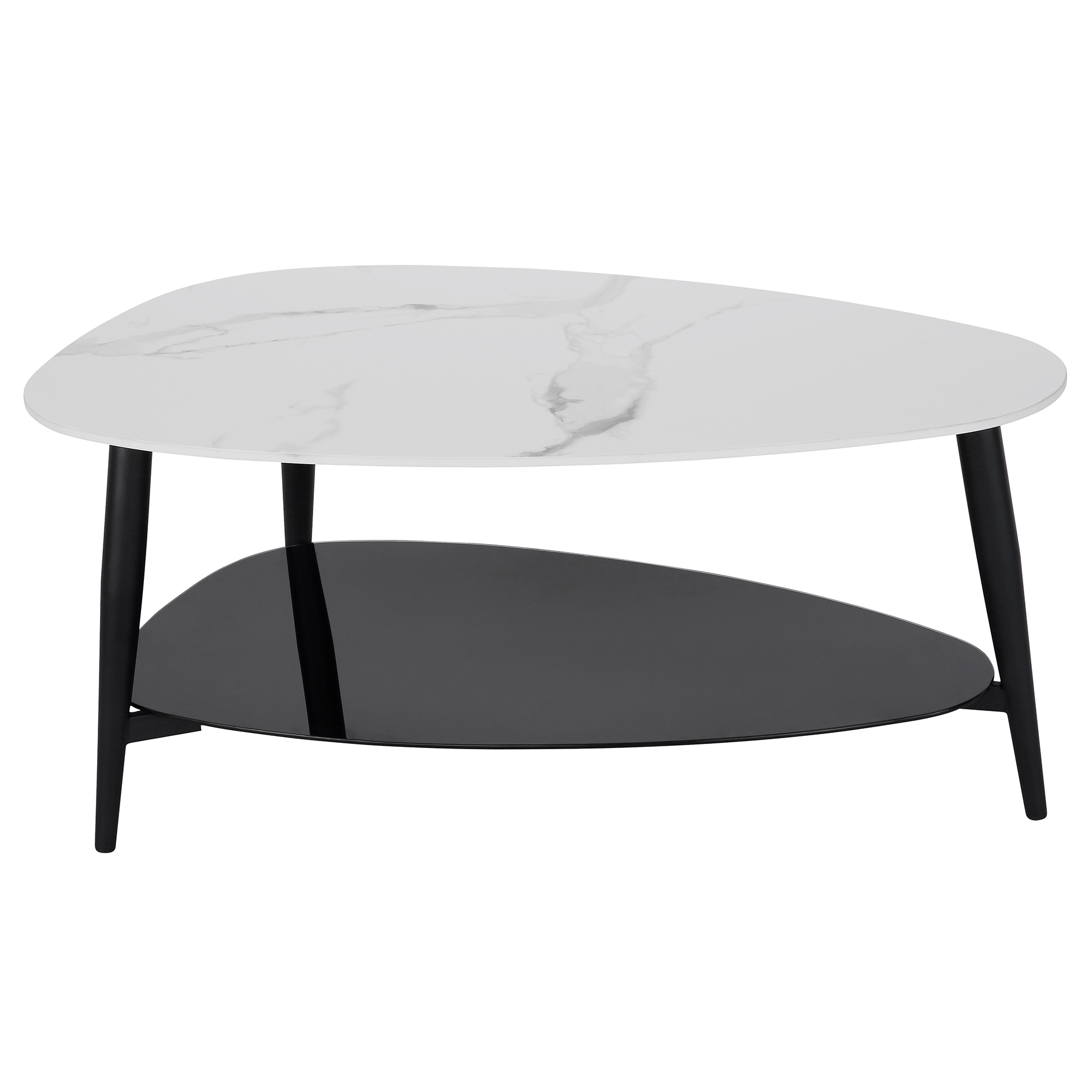 Couchtisch - Keramik-Steinplatte - Schwarzglas - Marmoroptik