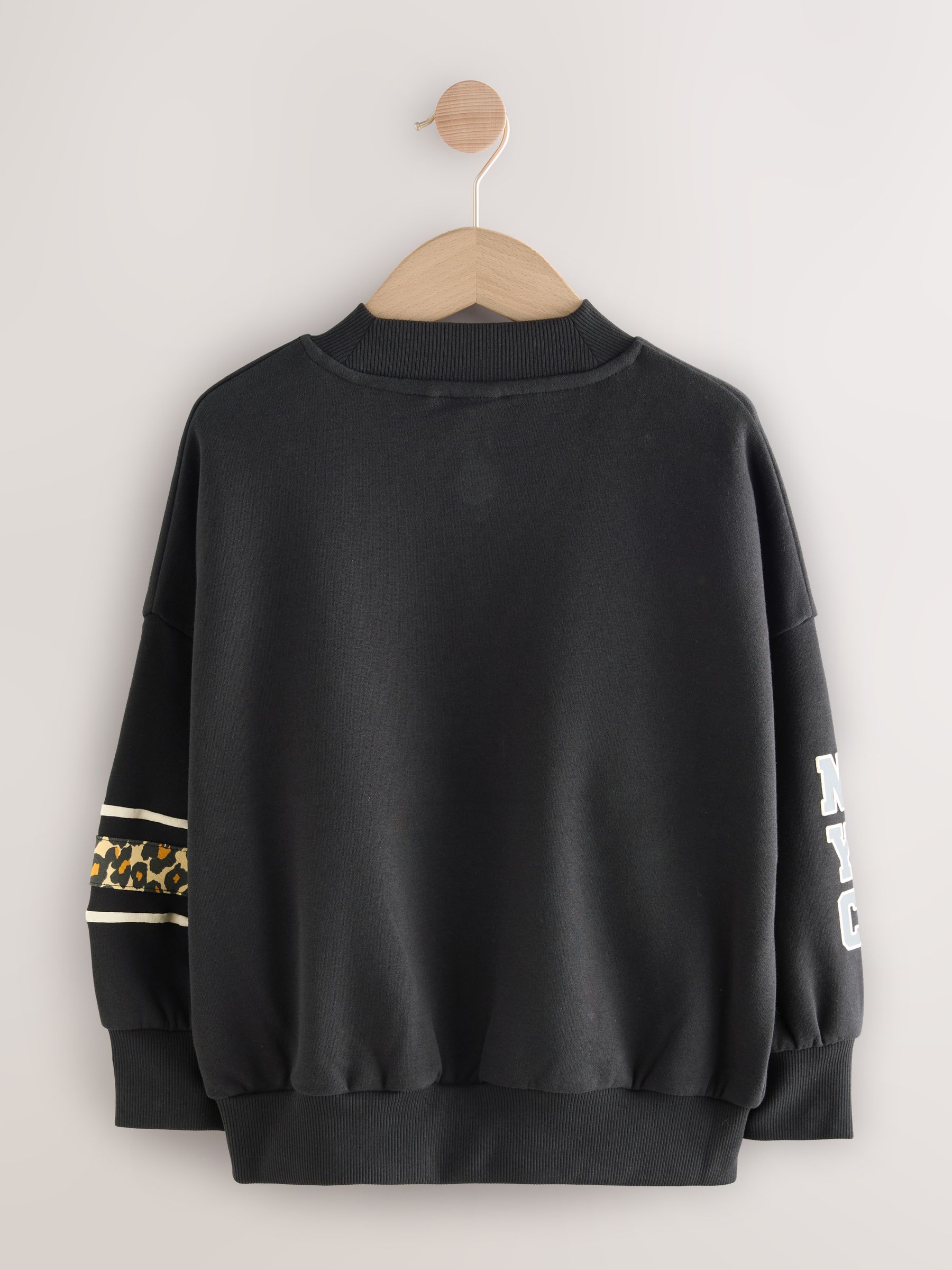 Zwart met dierenprint - Sweatshirt met slogan (3 - 16 jr)