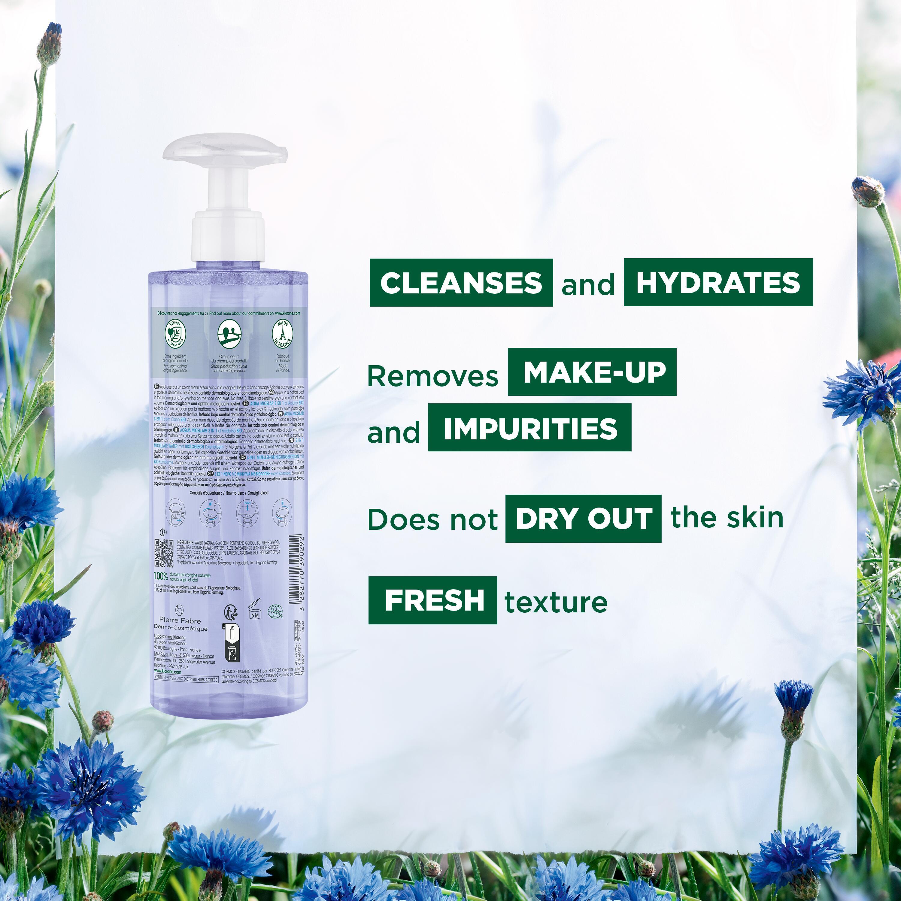 Klorane Mizellen-Lotion Gesicht & Augen<br>400 ml, Flasche, Lotion, Bleuet
