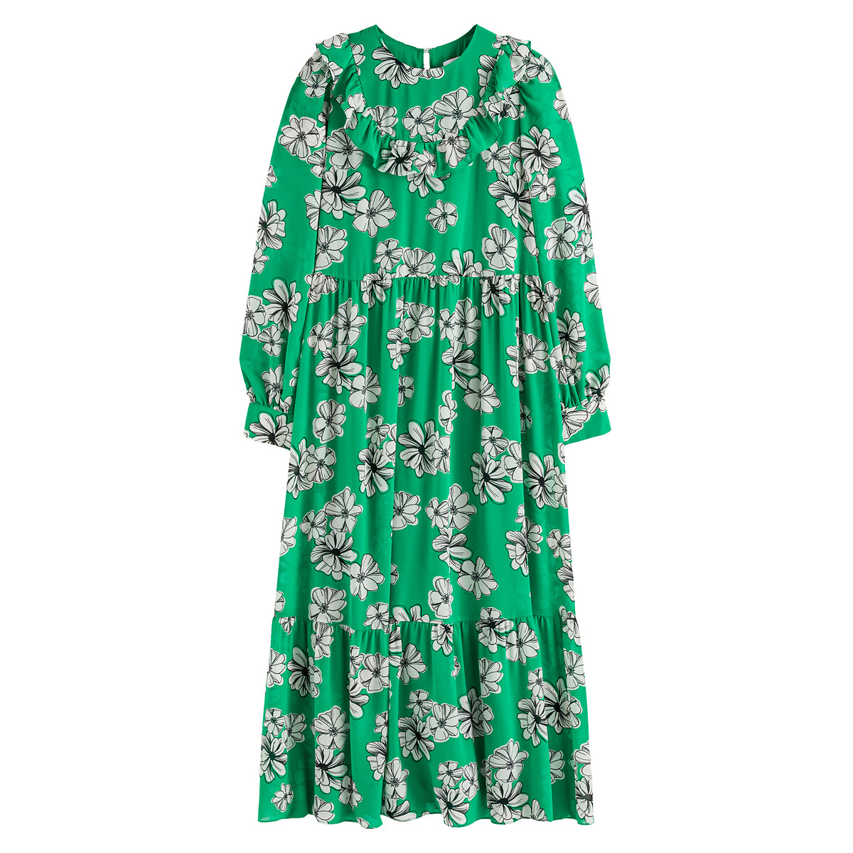 COLEÇÃO LA REDOUTE<br>Vestido longo e evasê com babados