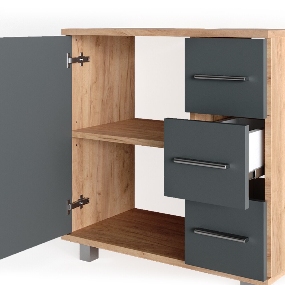 Vicco Waschtischunterschrank Ilias Badschrank Badezimmerschrank Waschbeckenunterschrank Unterstellschrank Eiche Anthrazit