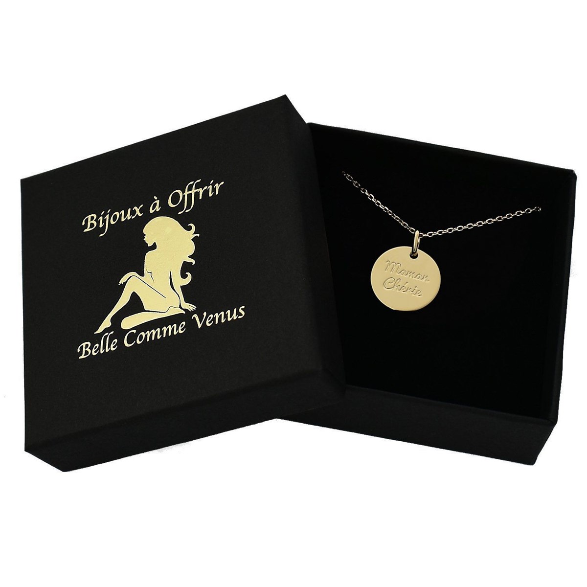 Collier médaille gravée Maman Chérie Plaqué OR 750 3 microns