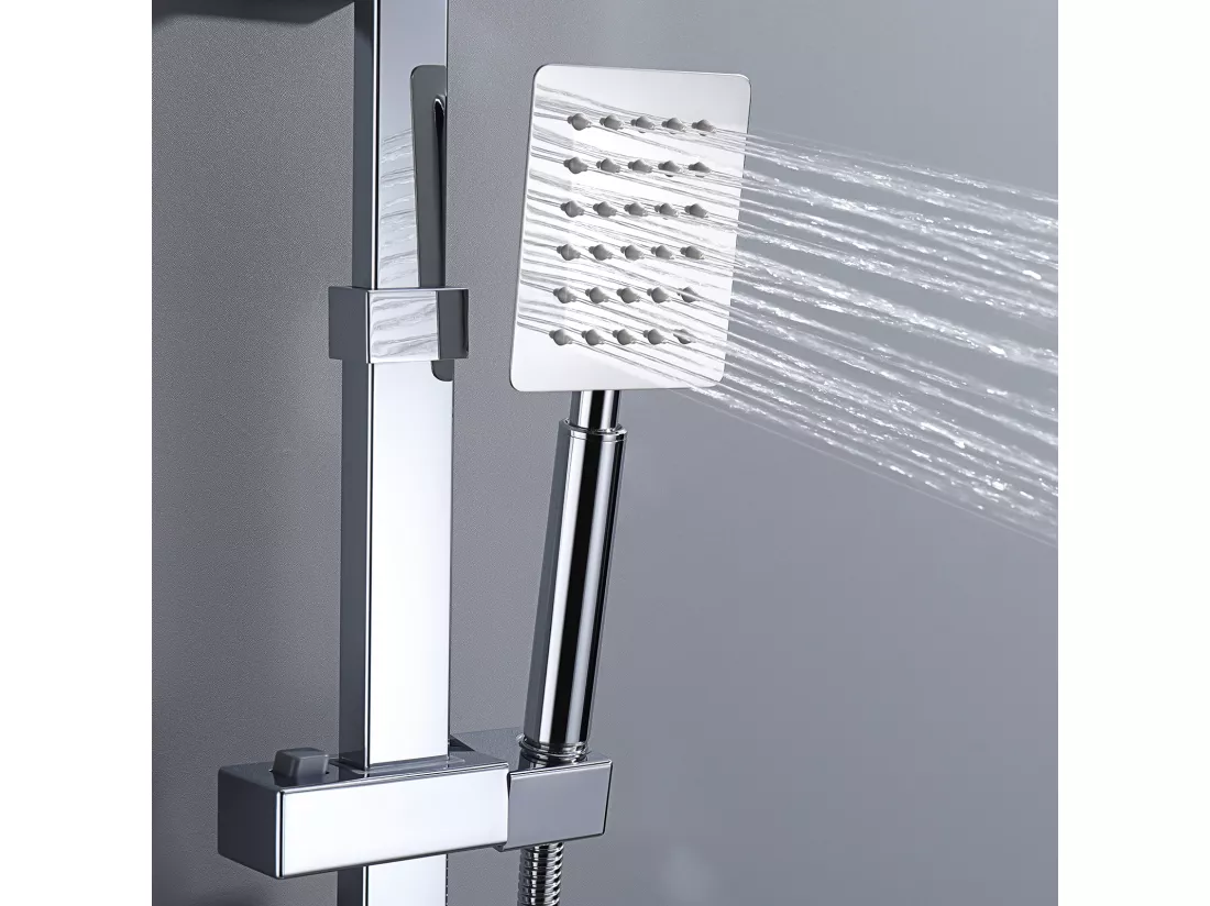 AURALUM MAX Colonne de Douche Thermostatique,Réglable en Hauteur,Système de douche en Laiton,3 Modes de Douche,Ensemble de Douche Mural,Chromé