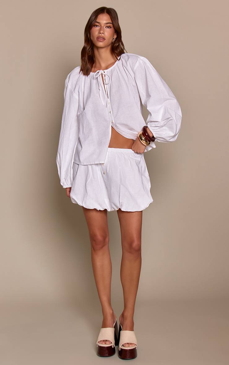 Blanc Ensemble Coordonné Blouse En Coton À Manches Longues