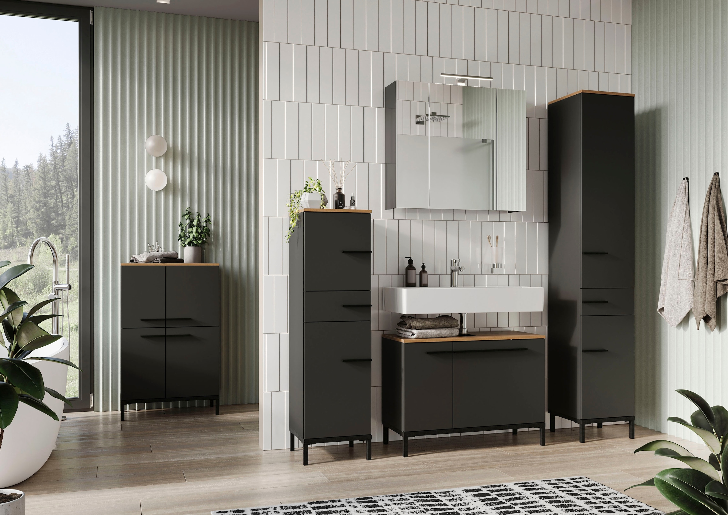 GERMANIA Waschbeckenunterschrank »Yonkers« Hochwertige ABS-Kanten, Griffe & hohe Füsse aus Metall, Breite 80 cm