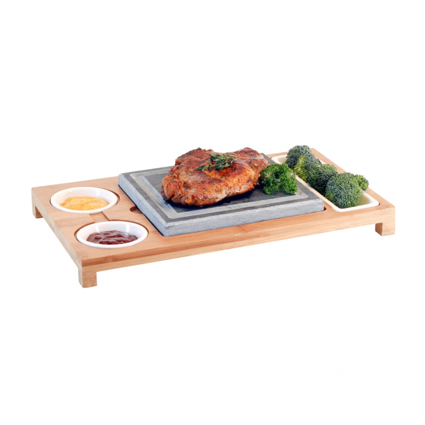 (5-tlg. Set) Hot Stone Kit Tischgrill mit Keramik Schalen für Fleisch / Gemüse / Fisch (400961)