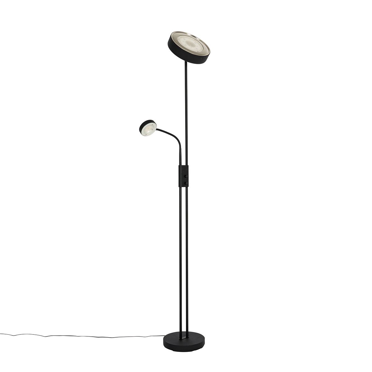 Vloerlamp zwart incl. LED en dimmer met leeslamp - Kelso