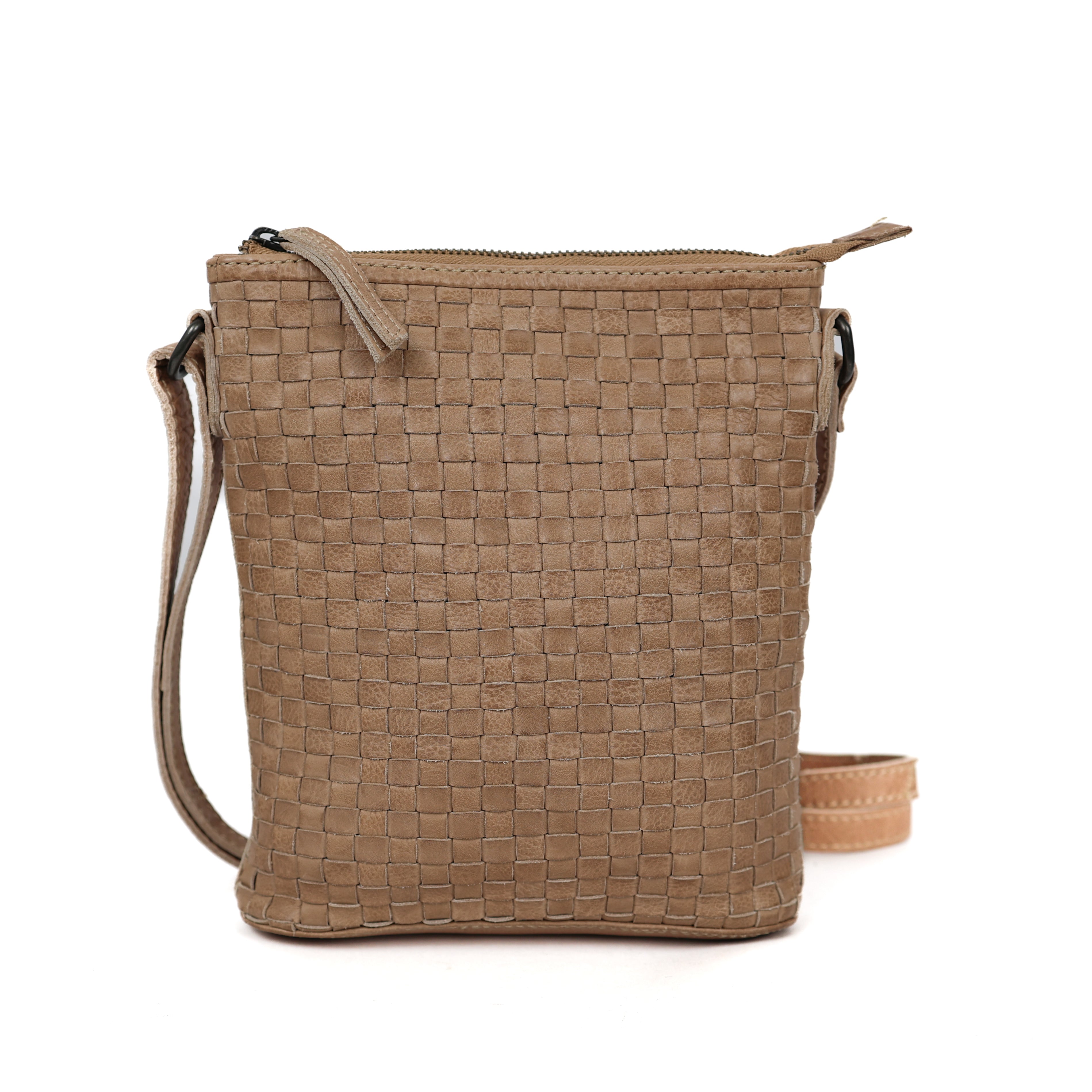 Klein schoudertasje 'Giulia' gevlochten beige BEIGE