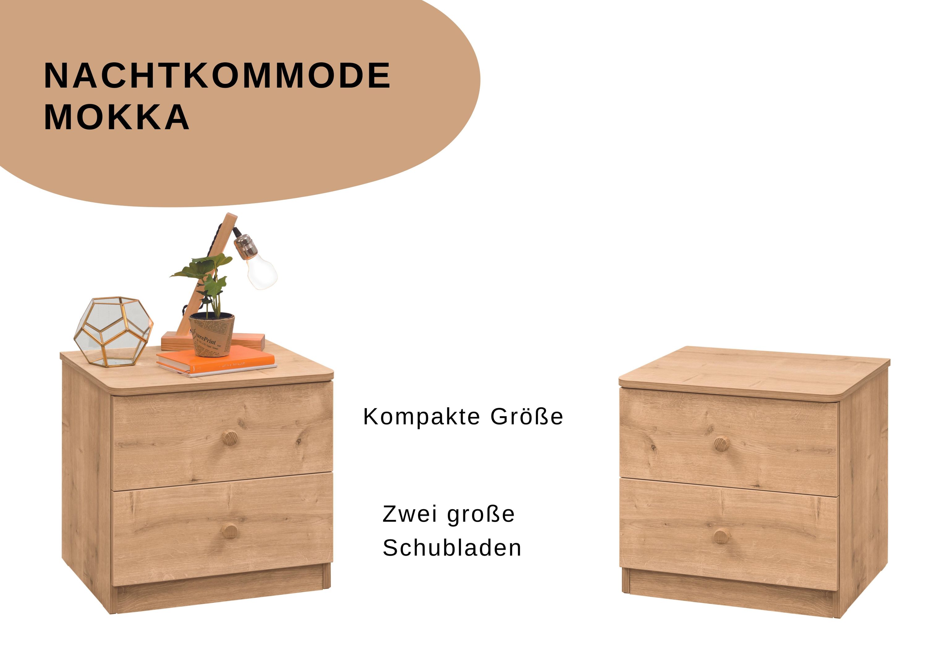 Nachtkommode mit 2 Schubladen für Schlafzimmer Nachtkonsole Mokka