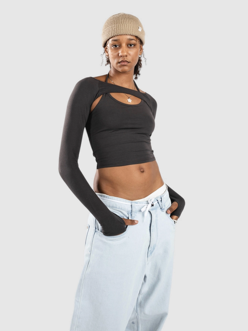 Ninth Hall Tirza Shrug Set Long Sleeve T-Shirt dark grey