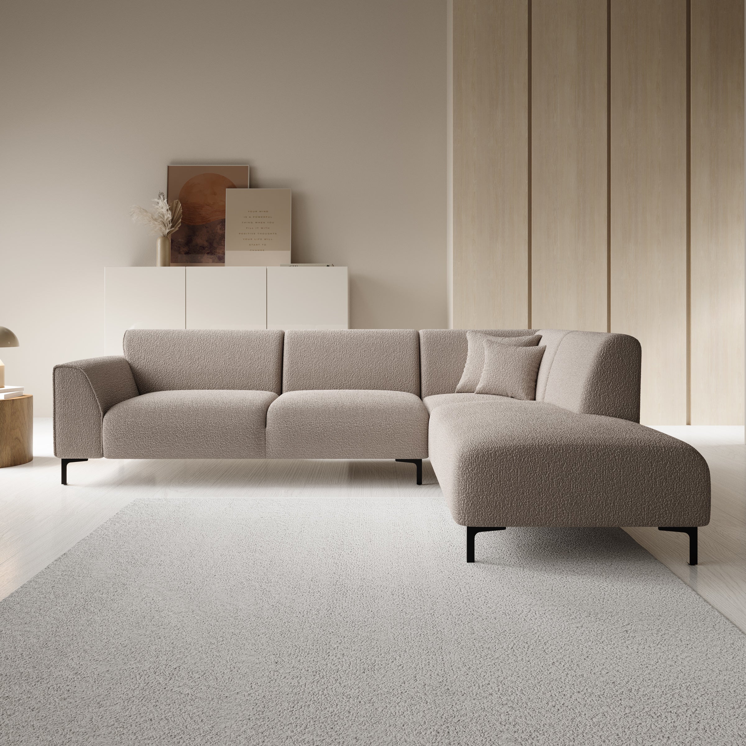 Moana - Hoekbank 4-zits met chaise longue - Teddystof beige - Rechts