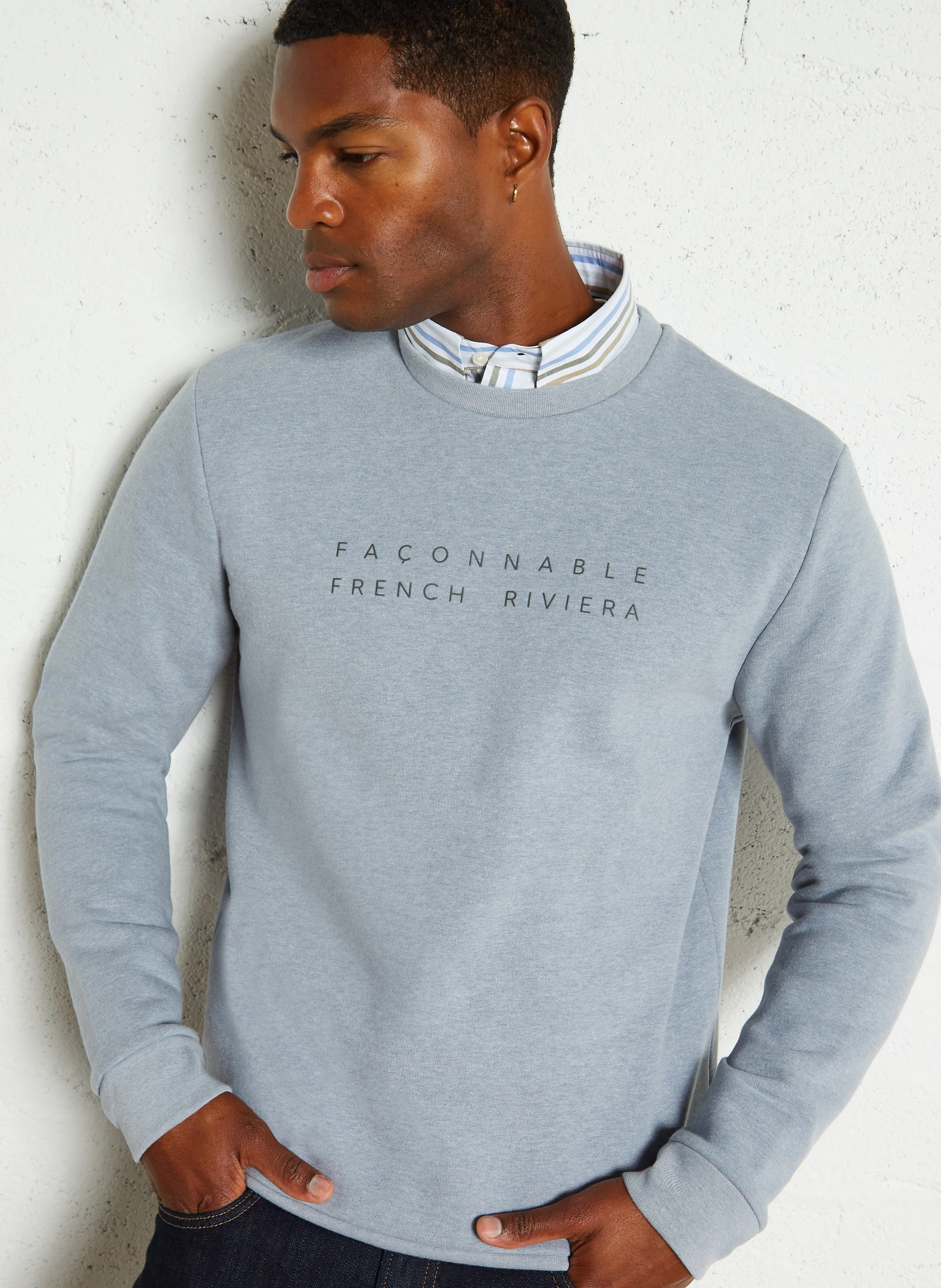 Sweat ample sérigraphié en coton| Bleu