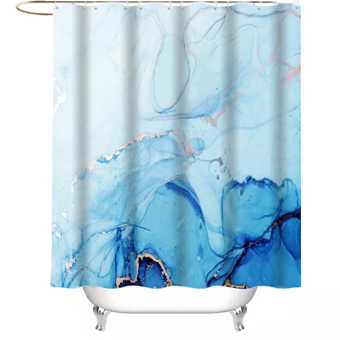 (180x180cm) Anti-Schimmel Marble Duschvorhang inkl. 12 Duschstangen Ringe - Blau