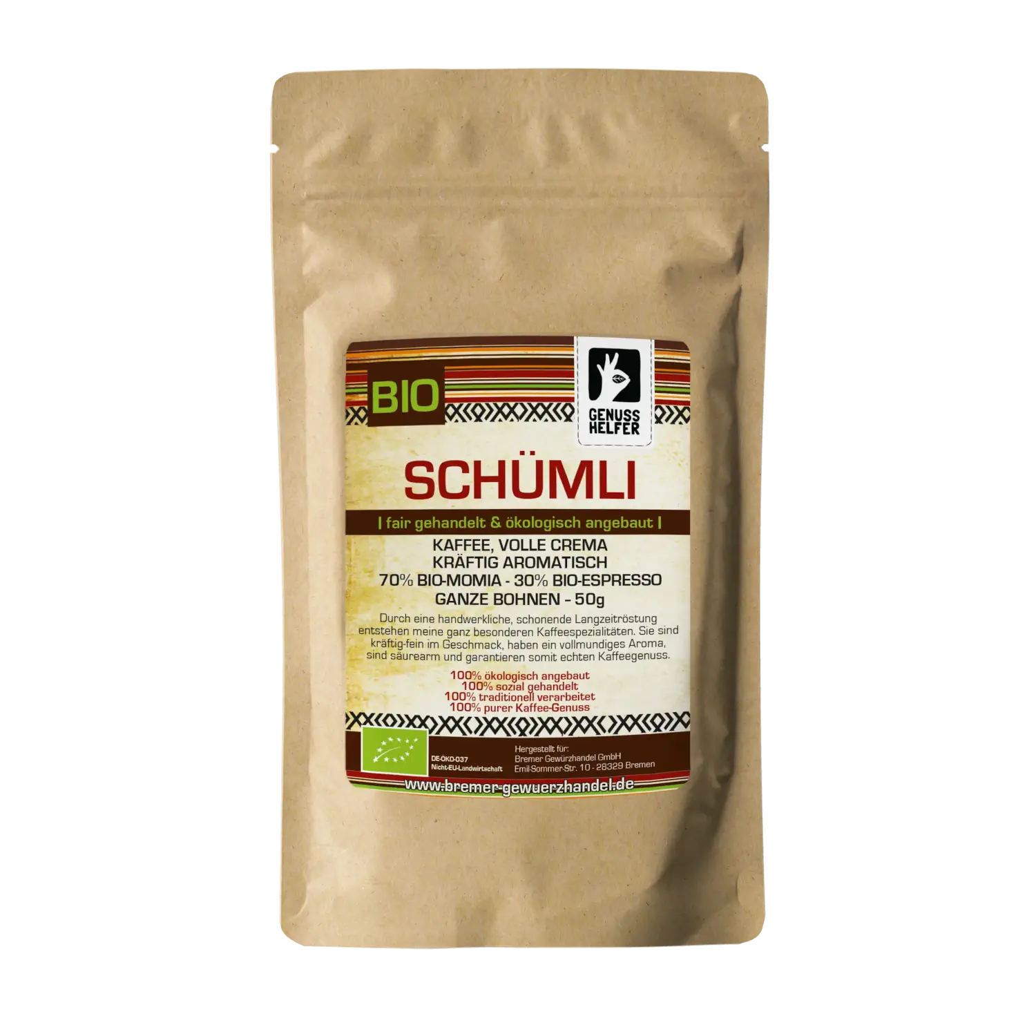 Schümli Kaffee Crema, kräftig, BIO, ganz, 50g