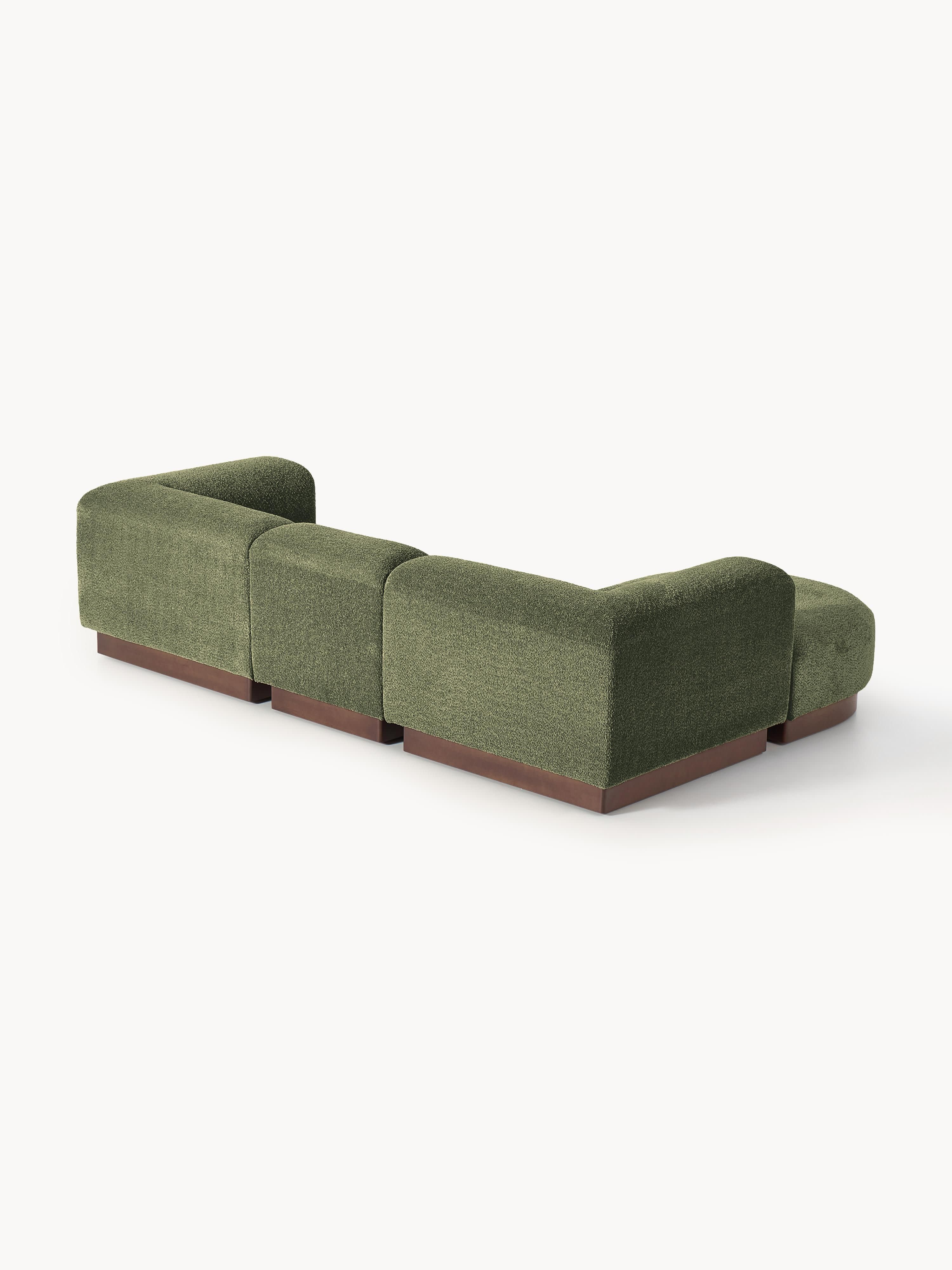 Modulaire bank Natalie (3-zits) uit teddy-bouclé met poef (links/rechts)