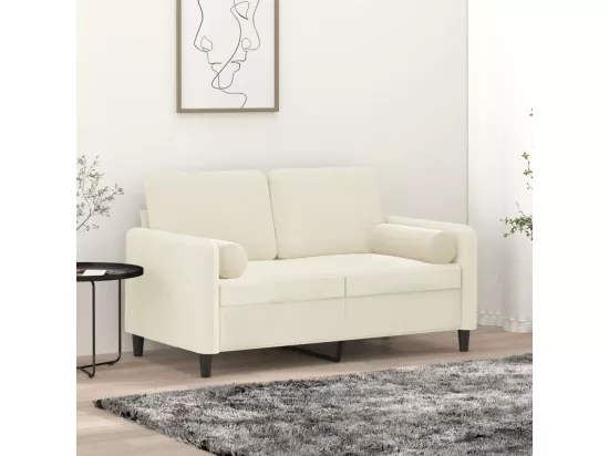 Canapé 2 places avec oreillers décoratifs crème 120 cm velours