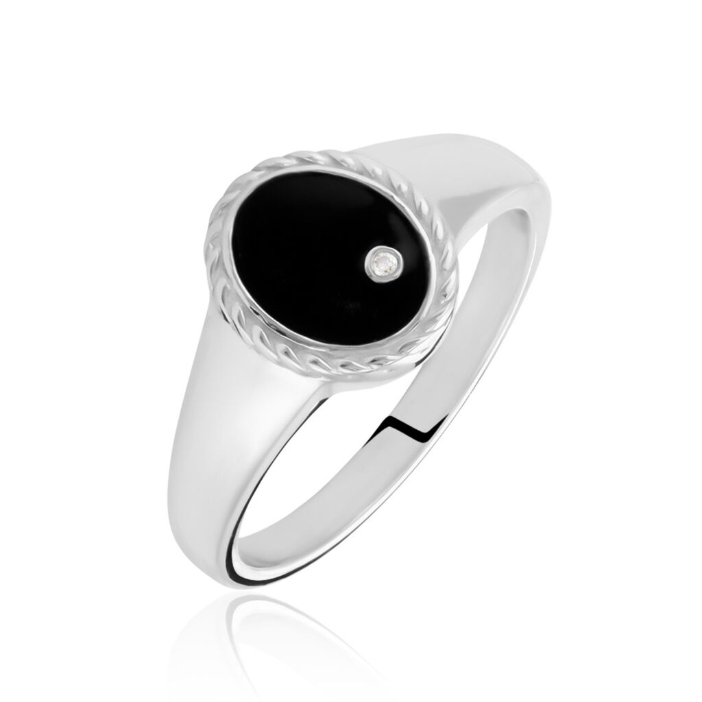 Bague Argent Blanc Lugus Email Et Oxyde De Zirconium
