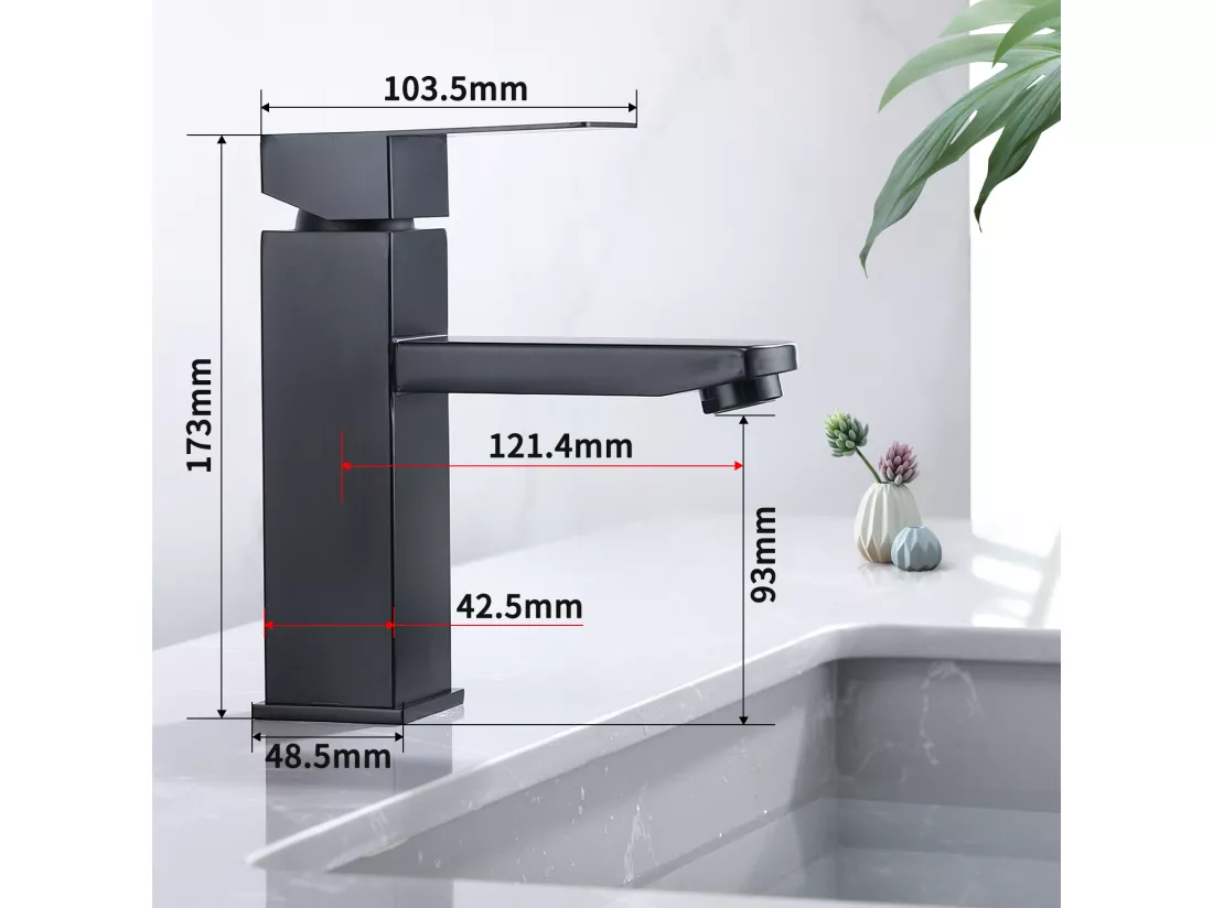 2x Robinet Salle Bain Noir acier inoxidable avec Poignée Carrée Mitigeur lavabo Eau Froide Chaude Disponible Robinetterie Lave Mains Démontable