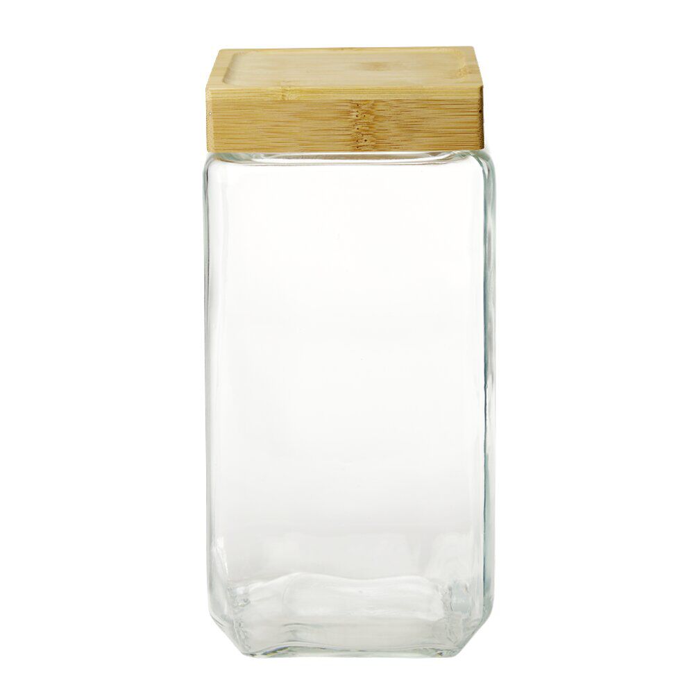 Pot de conservation hermétique carré en verre avec couvercle bambou 2,2L