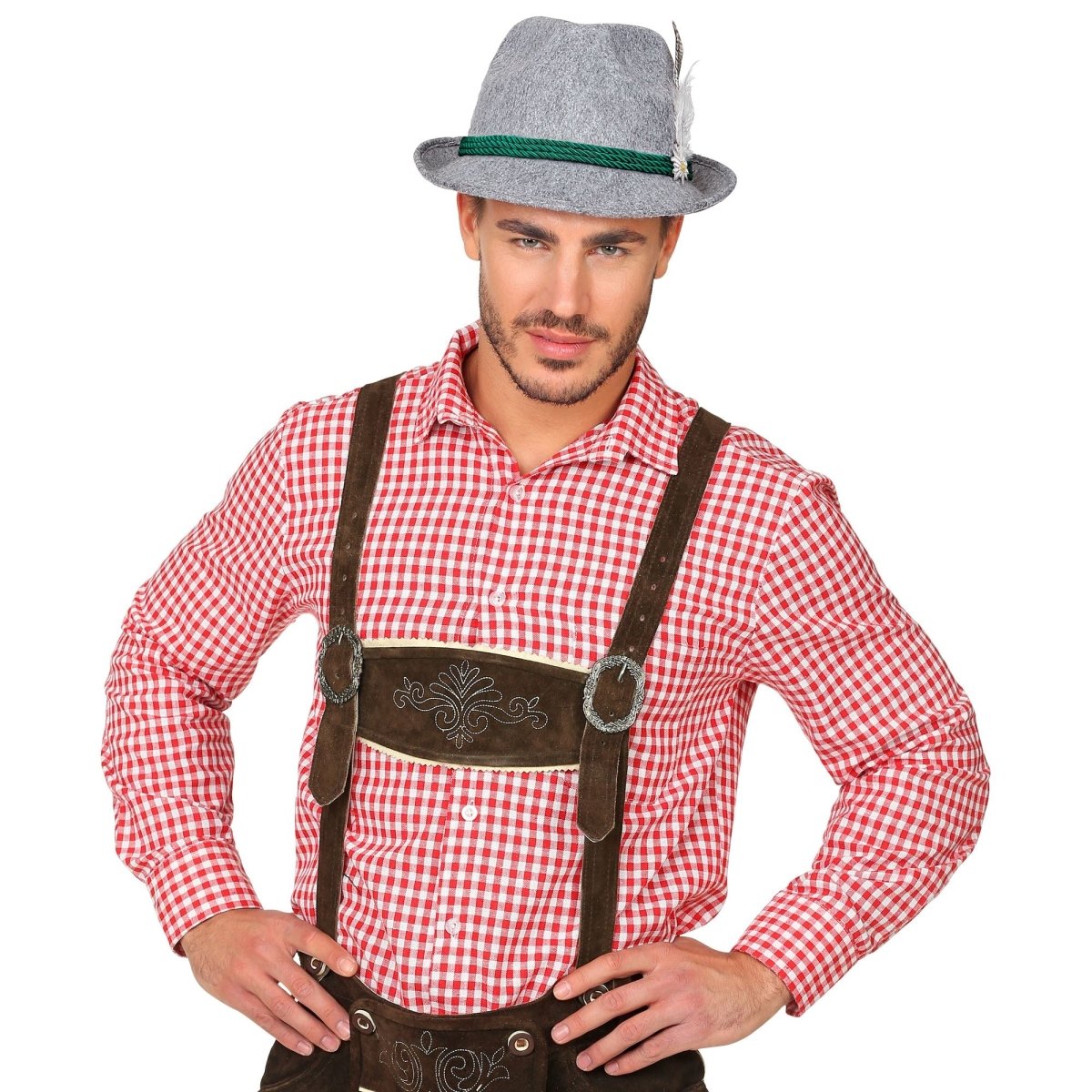 Oktoberfest Hoed Tiroler Grijs Met Veer