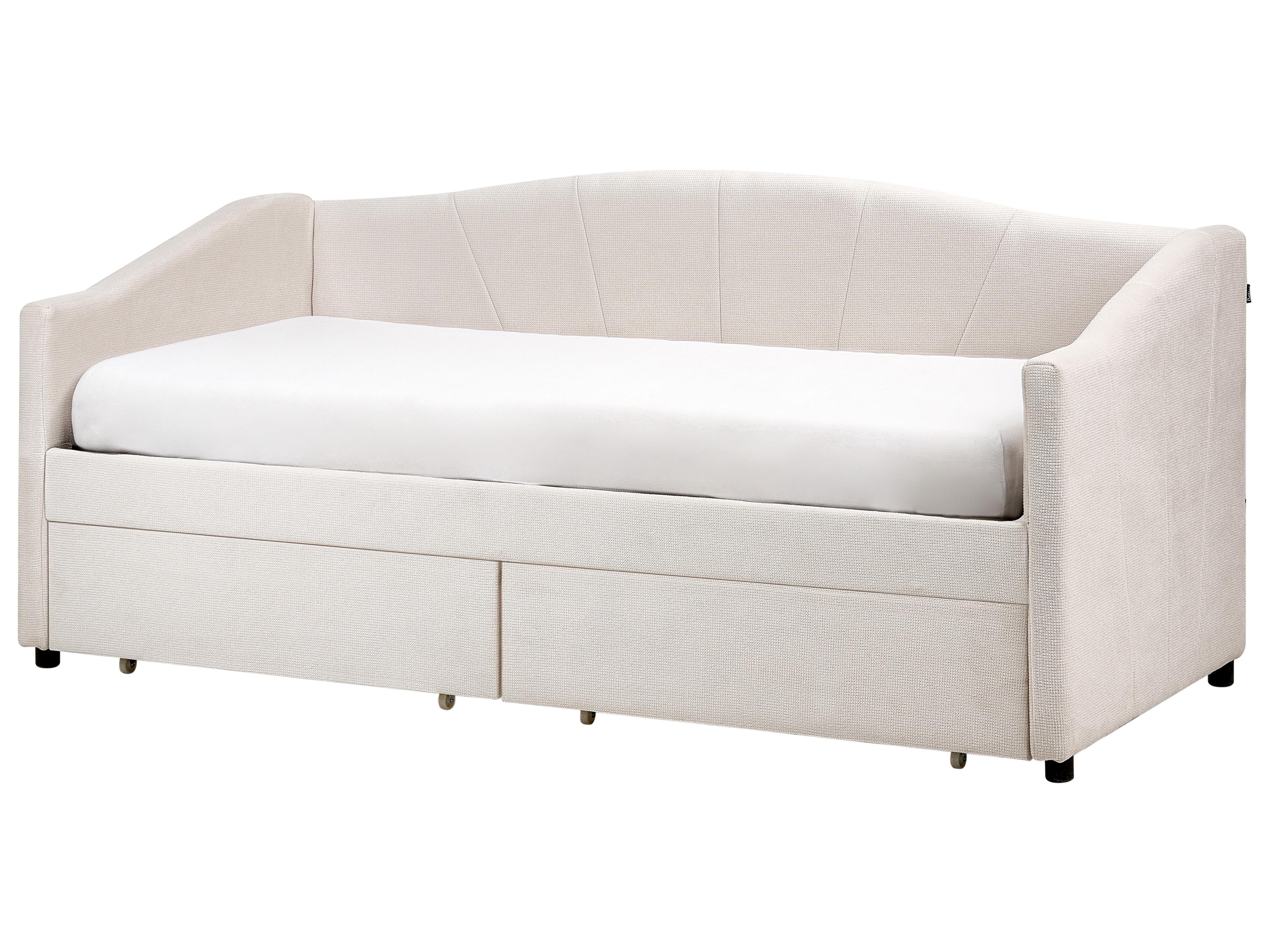 Bedbank met opbergruimte Stof VITTEL 90 x 200 cm Lichtbeige