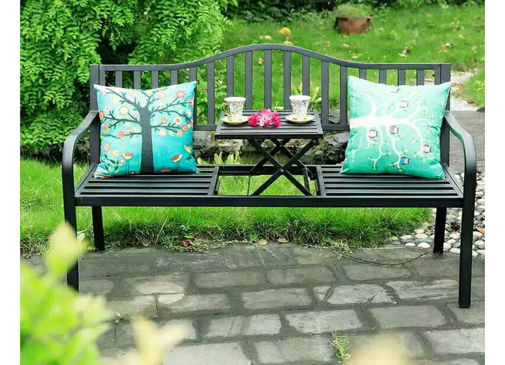 Metall-Gartenbank 2in1 mit integriertem Klapptisch