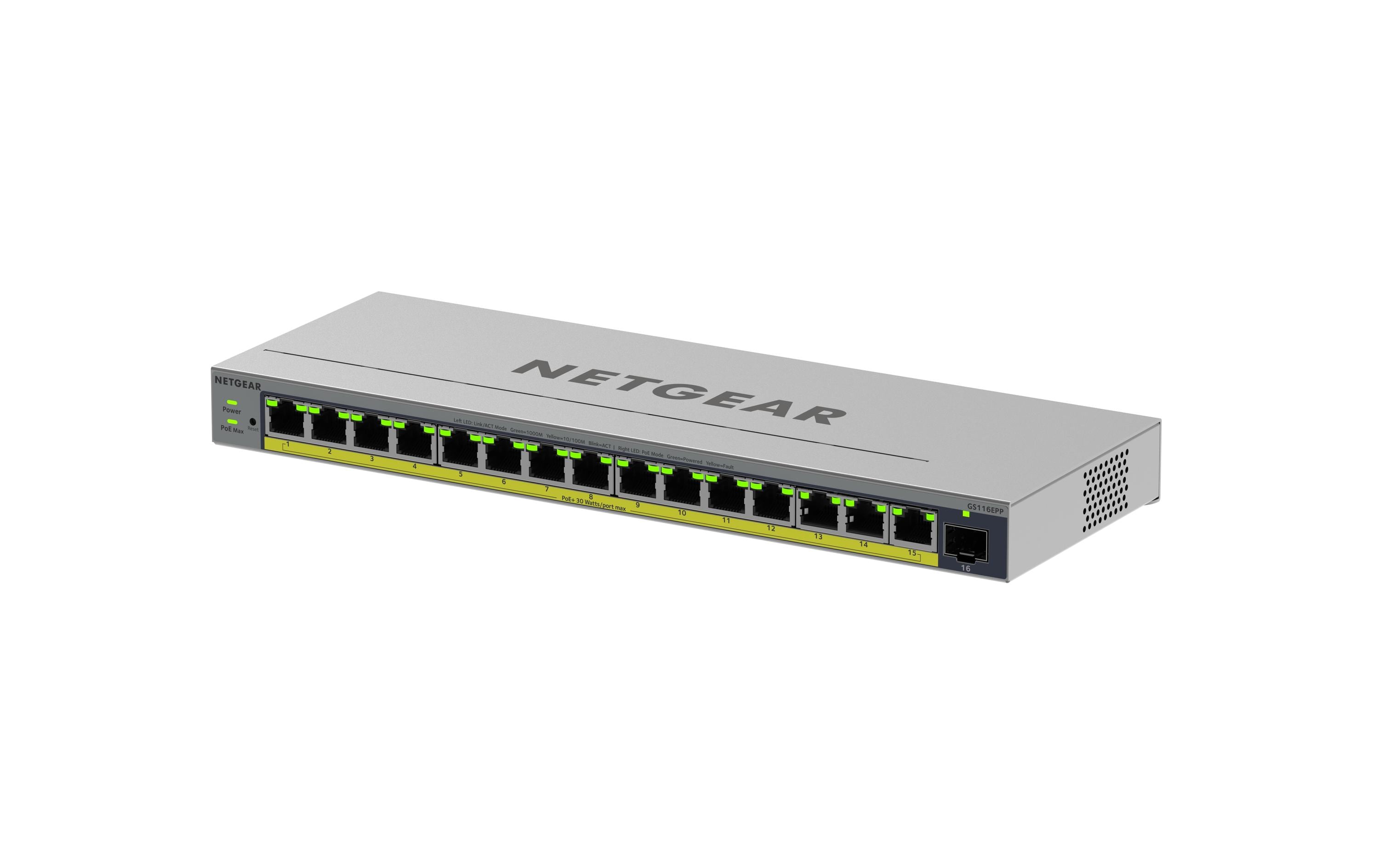 PoE+ Switch GS116EPP-100EUS 16 Port<br>16-Port PoE+ Gigabit Ethernet Plus Switch mit PoE+ (231W) und 1 SFP Port
