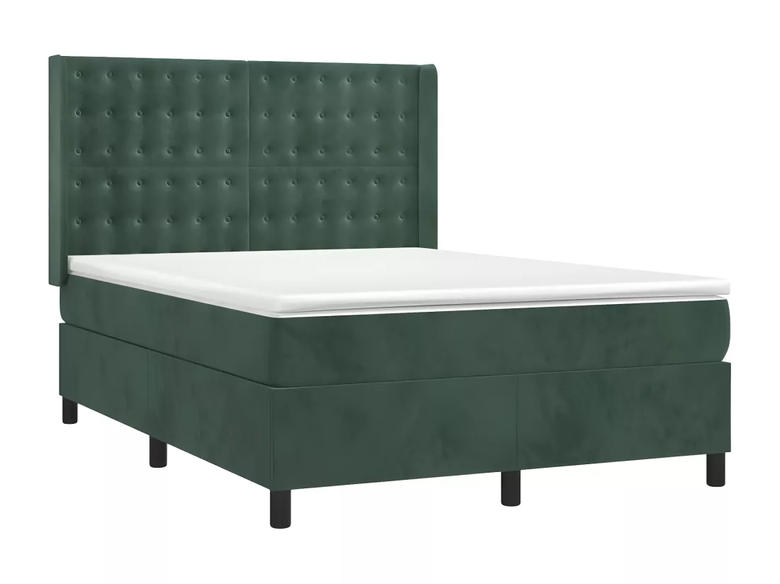 Sommier tapissier matelas et LED Vert foncé 140x200 cm Velours