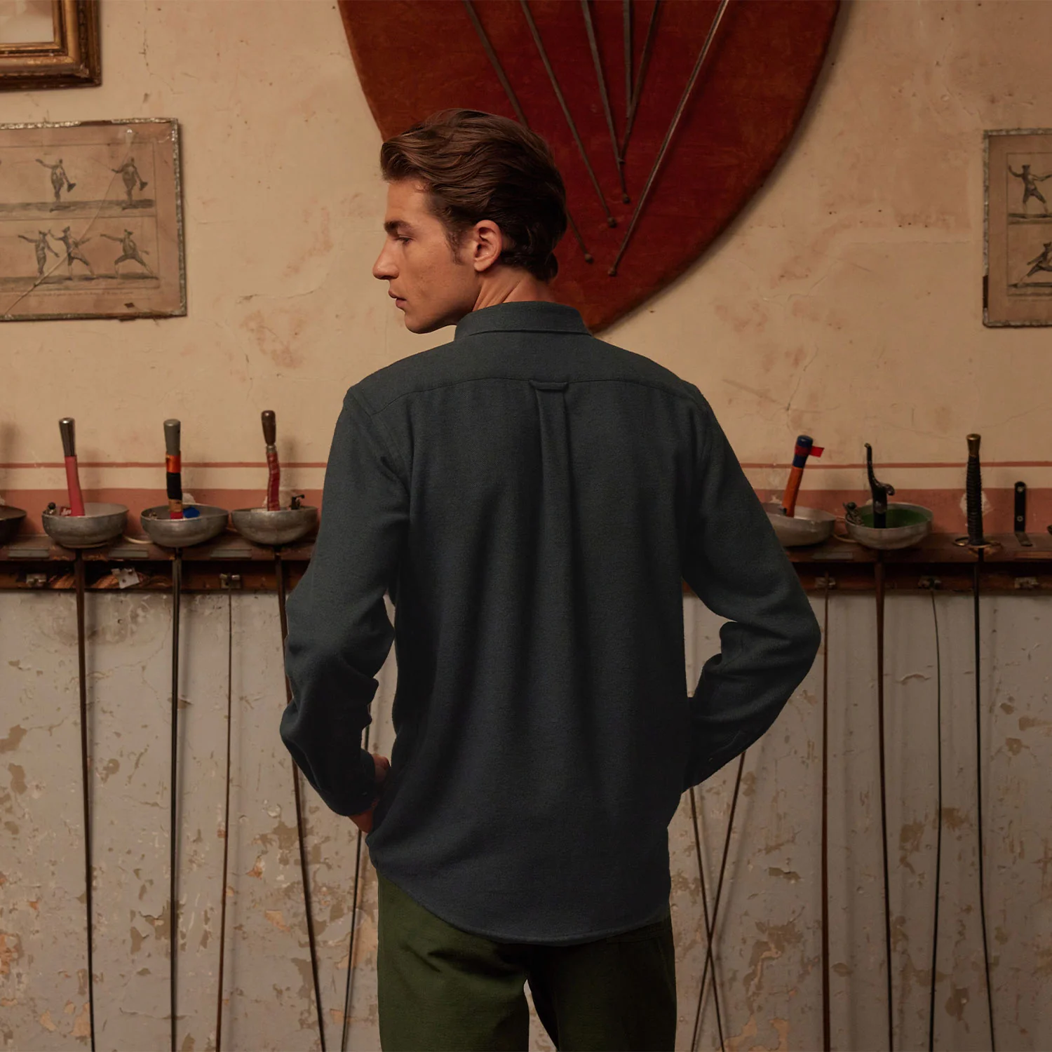 Heather blue organic cotton flannel shirt