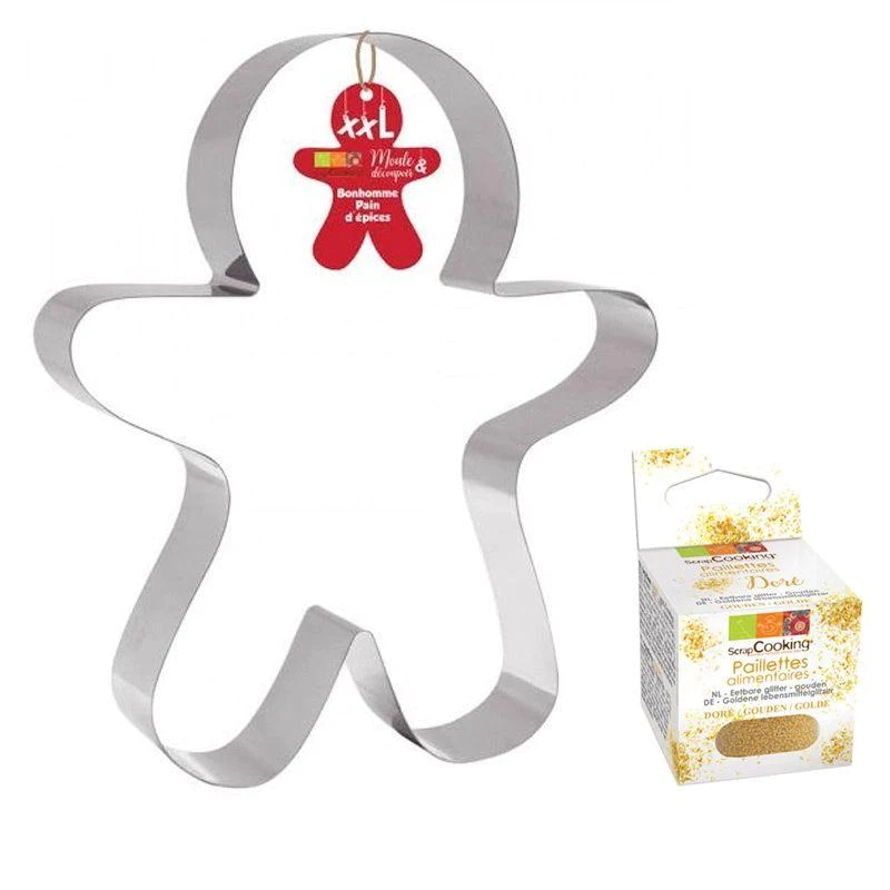 Découpoir à pâtisserie inox XXL Bonhomme en pain d'épice + paillettes