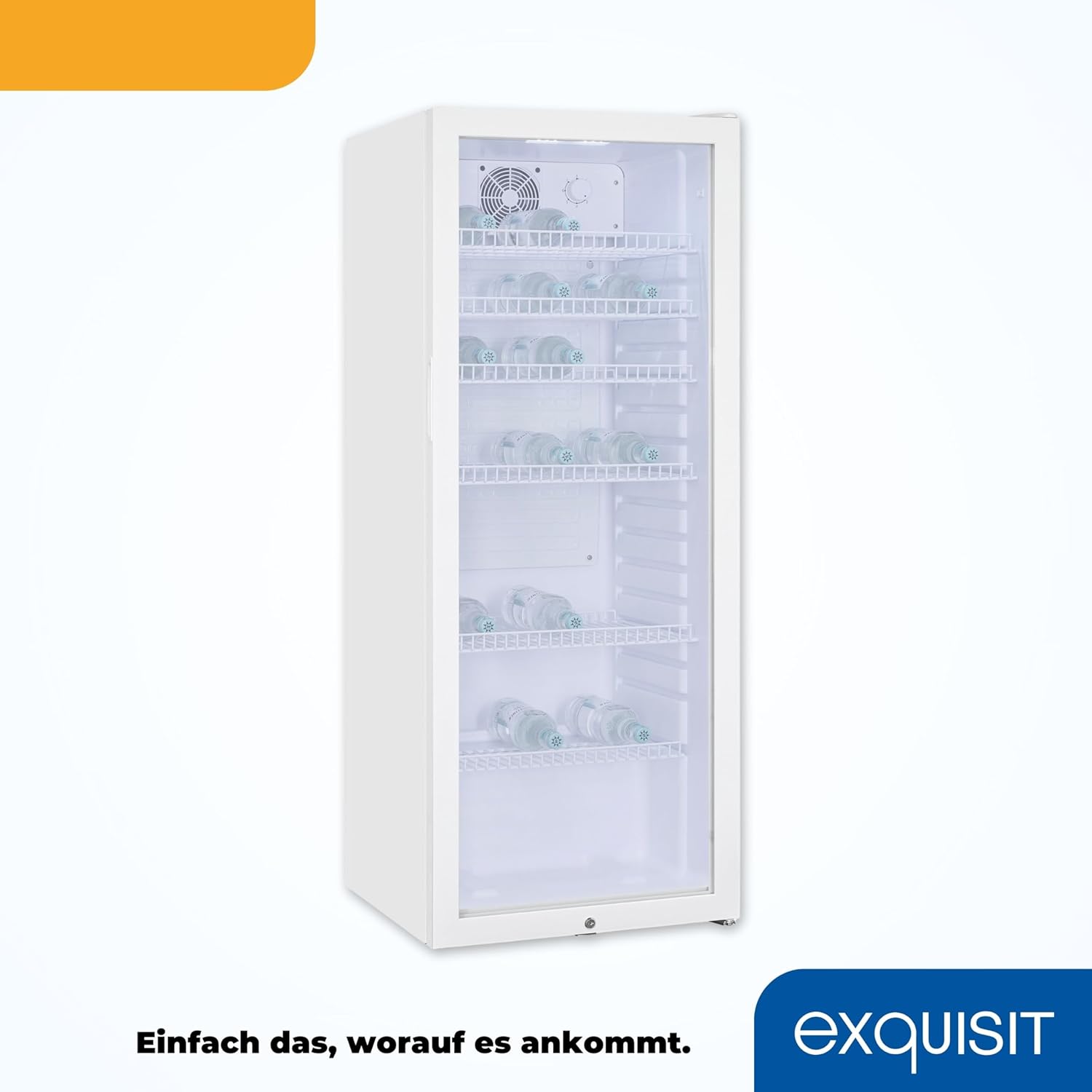 Exquisit Glastürkühlschrank GKS240-GT-160C weiss | Nutzinhalt: 237 L | Türschloss | 6 Gitterablagen | Umluftventilator | Standgerät