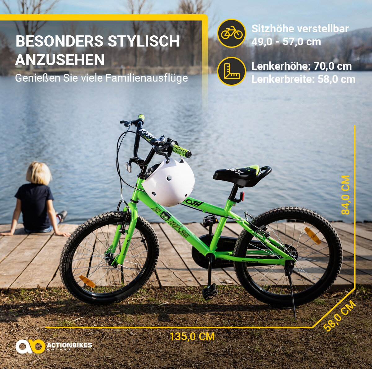 Actionbikes Kinderfahrrad Zombie 20 Zoll, V-Brake-Bremsen, Seitenständer, Reflektoren, Kettenschutz