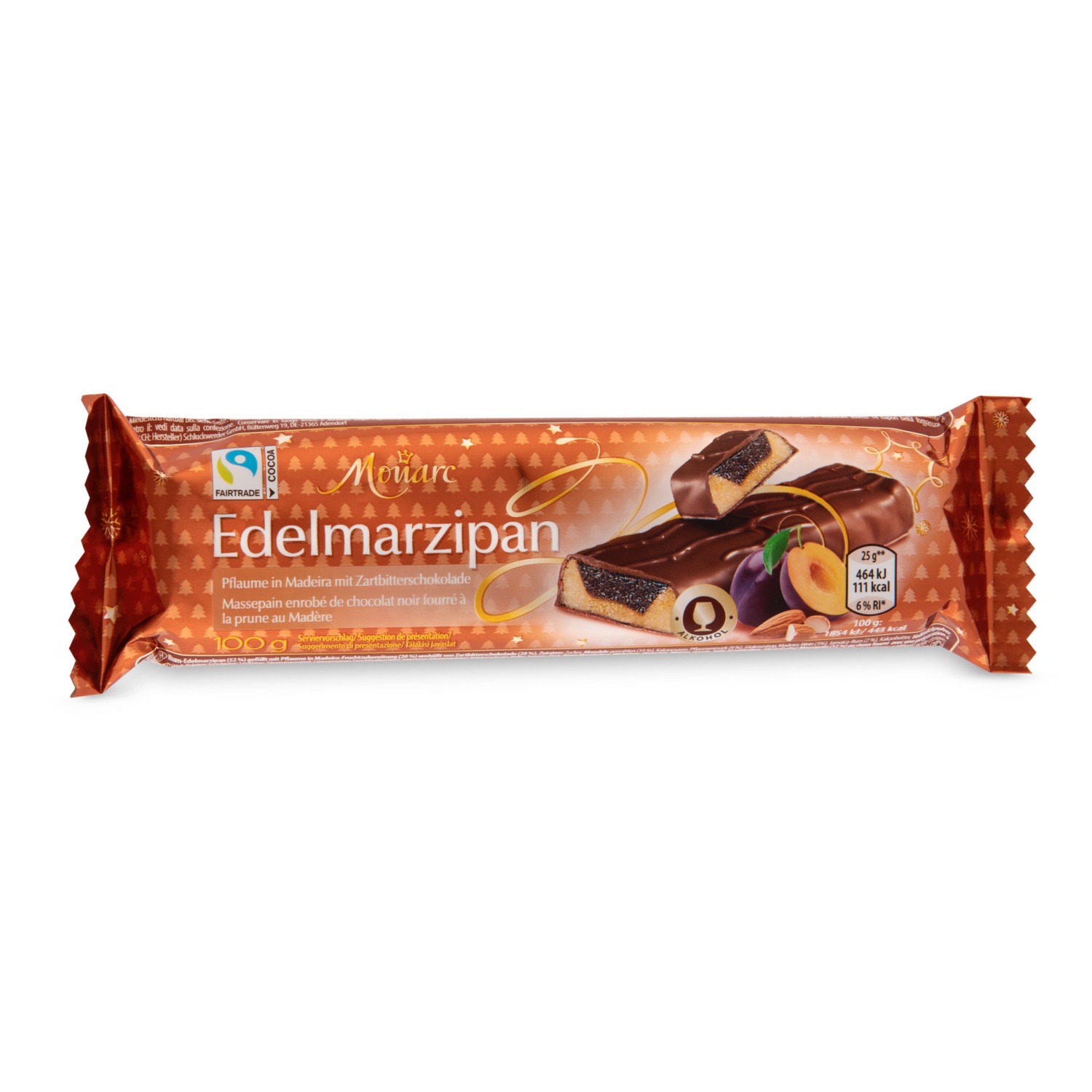 MONARC Edelmarzipan-Riegel, Pflaume in Madeira 100 g
