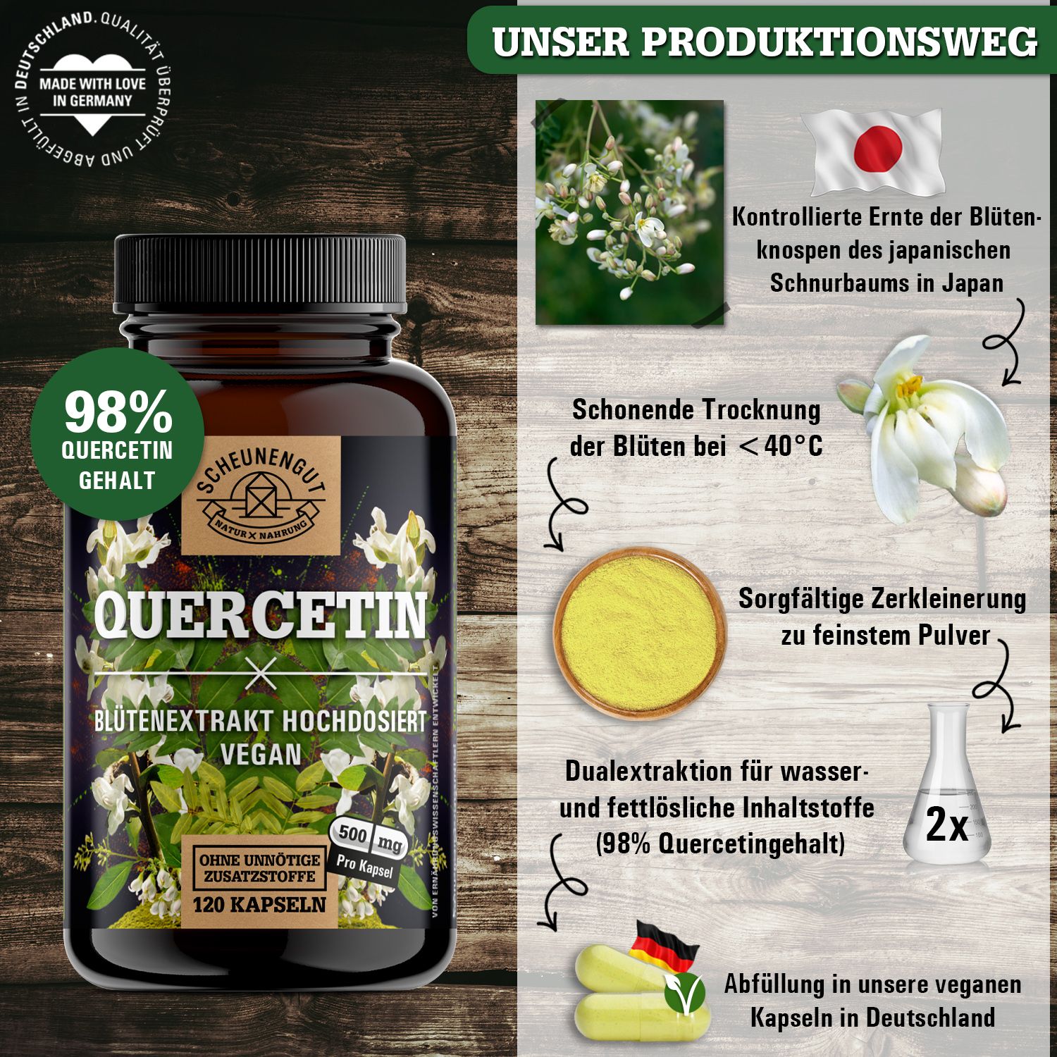 Scheunengut® Quercetin aus japanischem Schnurbaum Extrakt 25:1 | Mindestens 98%