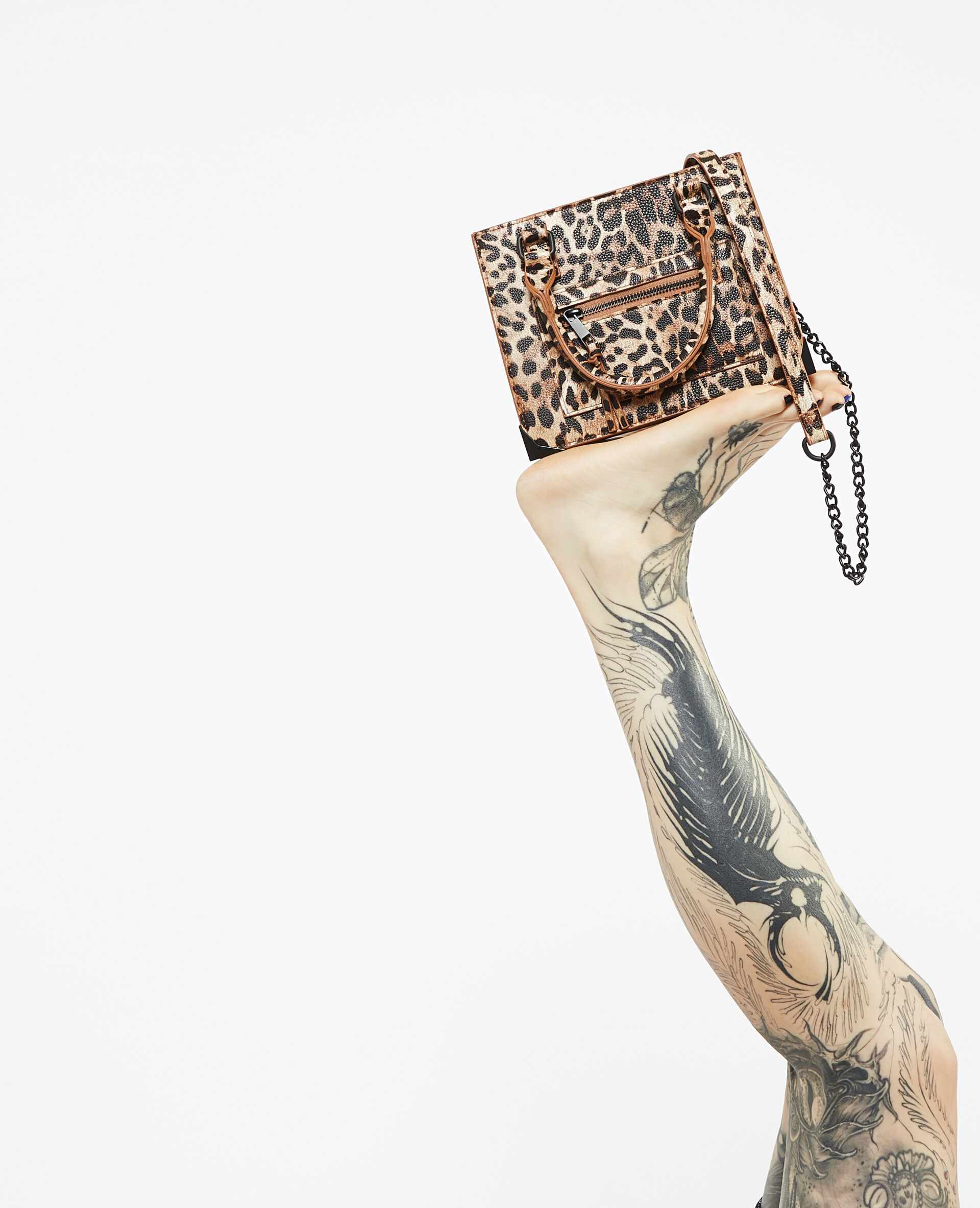 Sac boxy avec poignées motif léopard - Marron chiné