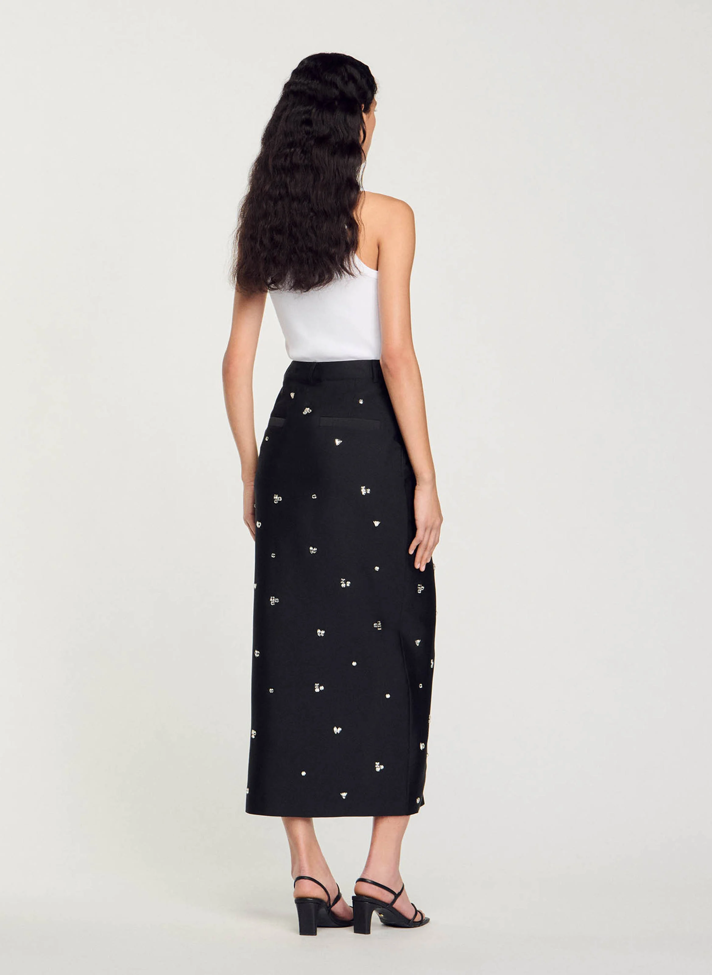 Jupe midi à strass | Noir