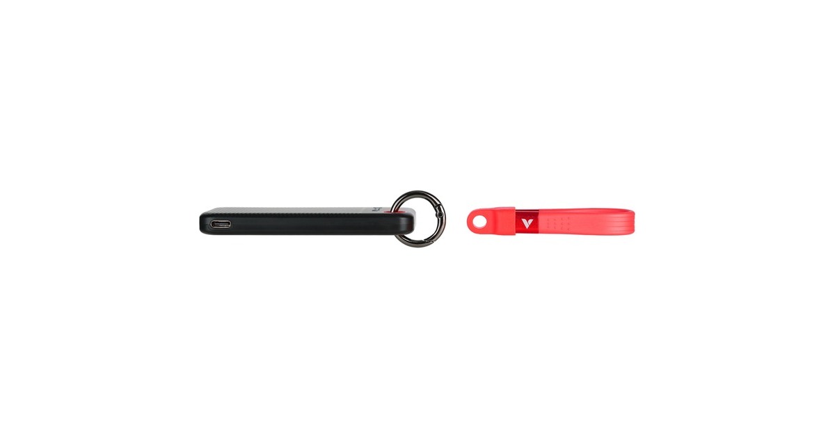 VerbatimPocket 2 TB externe SSD  (Zwart/rood, USB-C 3.2 Gen 2 (10 Gbit/s), Incl. met sleutelhanger en kabelbevestiging)