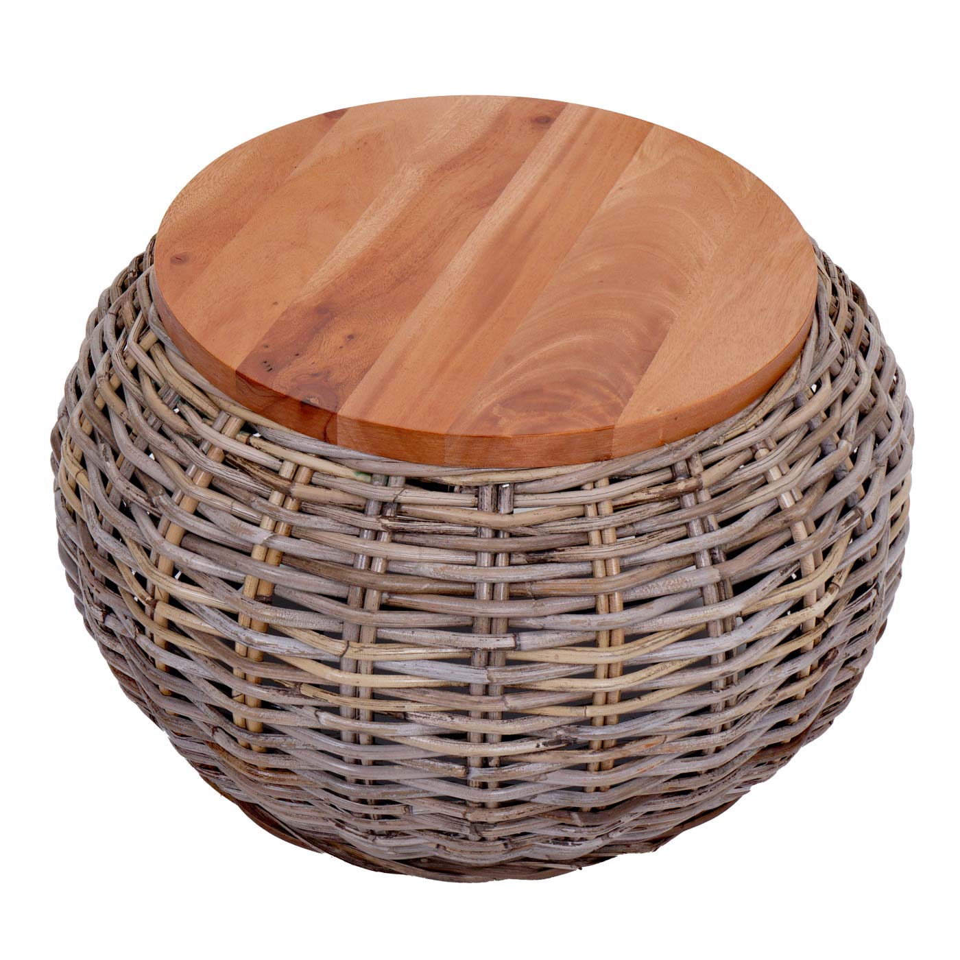Beistelltisch MCW-M30, Rattantisch Blumentisch Kaffeetisch Loungetisch Holztisch, rund 33x49x49cm, Kubu Rattan natur