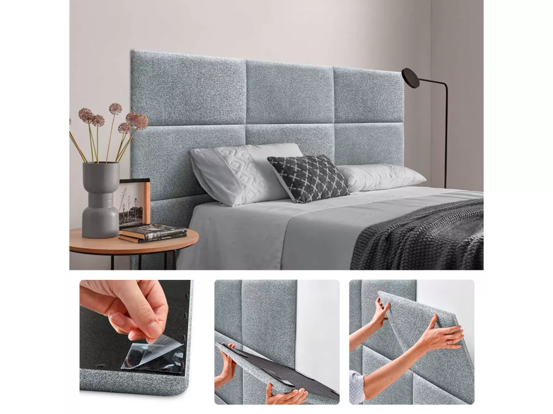 DHOME Lot de 6 Panneaux Rembourrés en Tissu Aqualine Autocollants pour Mur Acoustiques Absorbants Protection contre les choc (Gris perle, 50x40cm, x6)