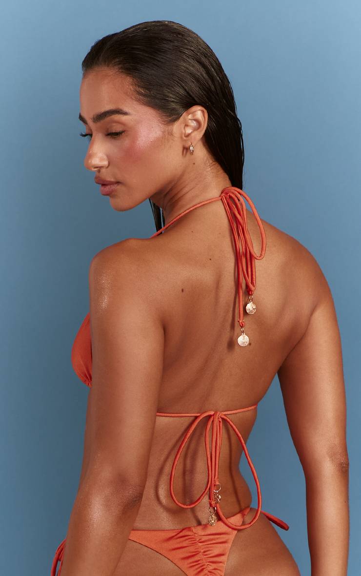 Orange Bas De Bikini String Froncé Shimmer Swim
