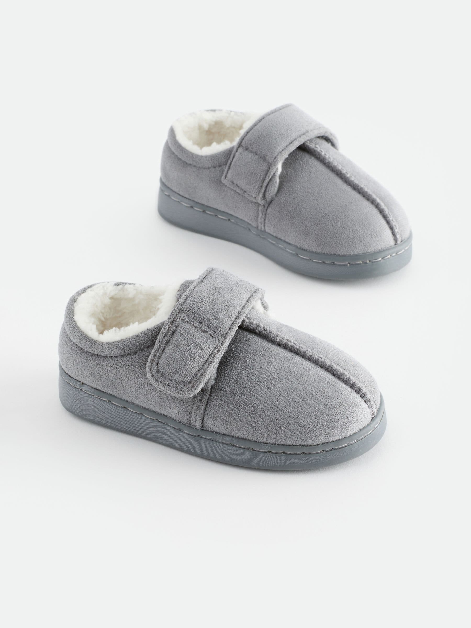 Grijs - Pantoffels met klittenbandsluiting en warme voering